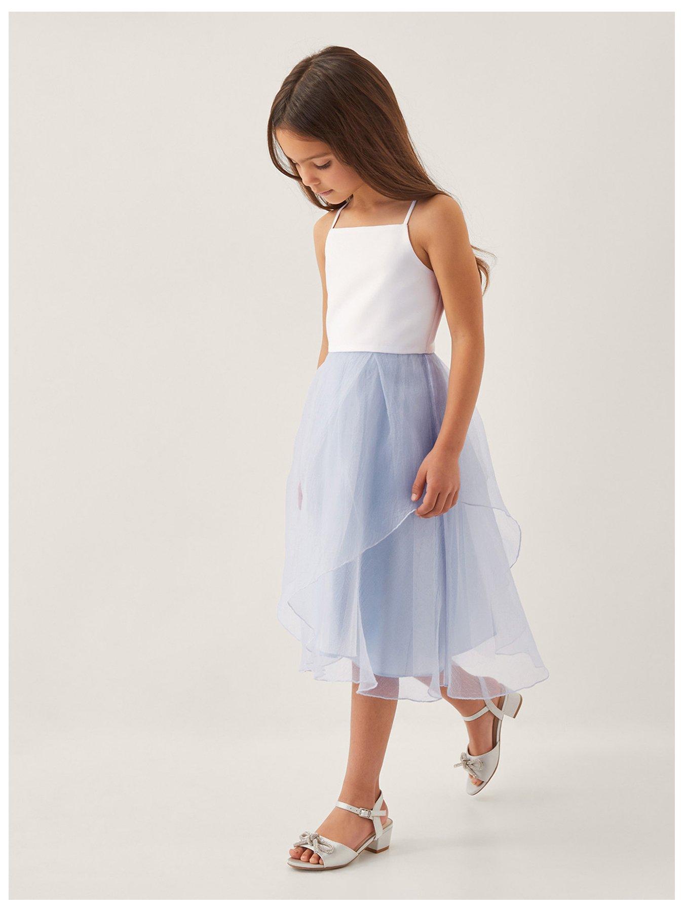 undefined Girls Peony Plain Organza Party Dress - Light Blue
