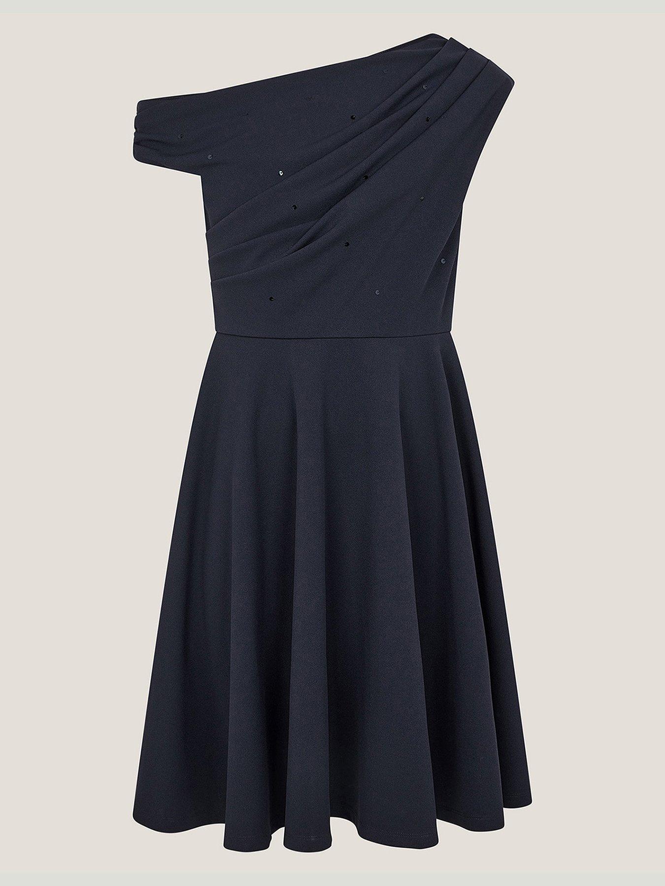 undefined Girls One-shoulder Drape Skater Dress - Navy