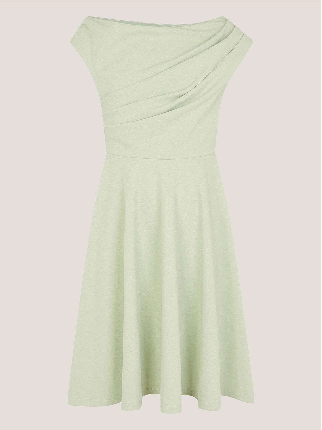 undefined Girls One-shoulder Drape Skater Dress - Light Green