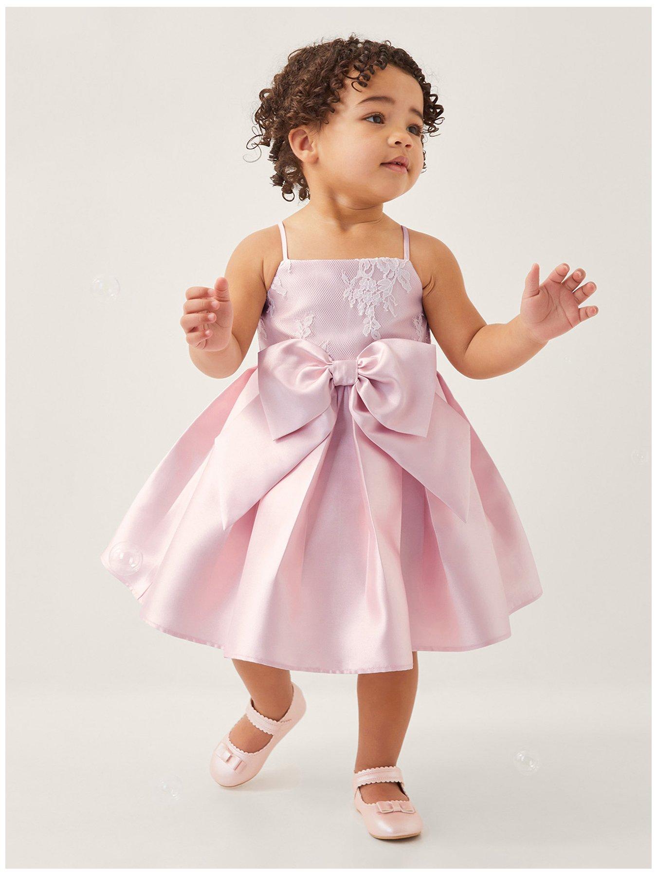 undefined Baby Girls Juniper Satin Lace Bow Bridesmaid Dress - Pink