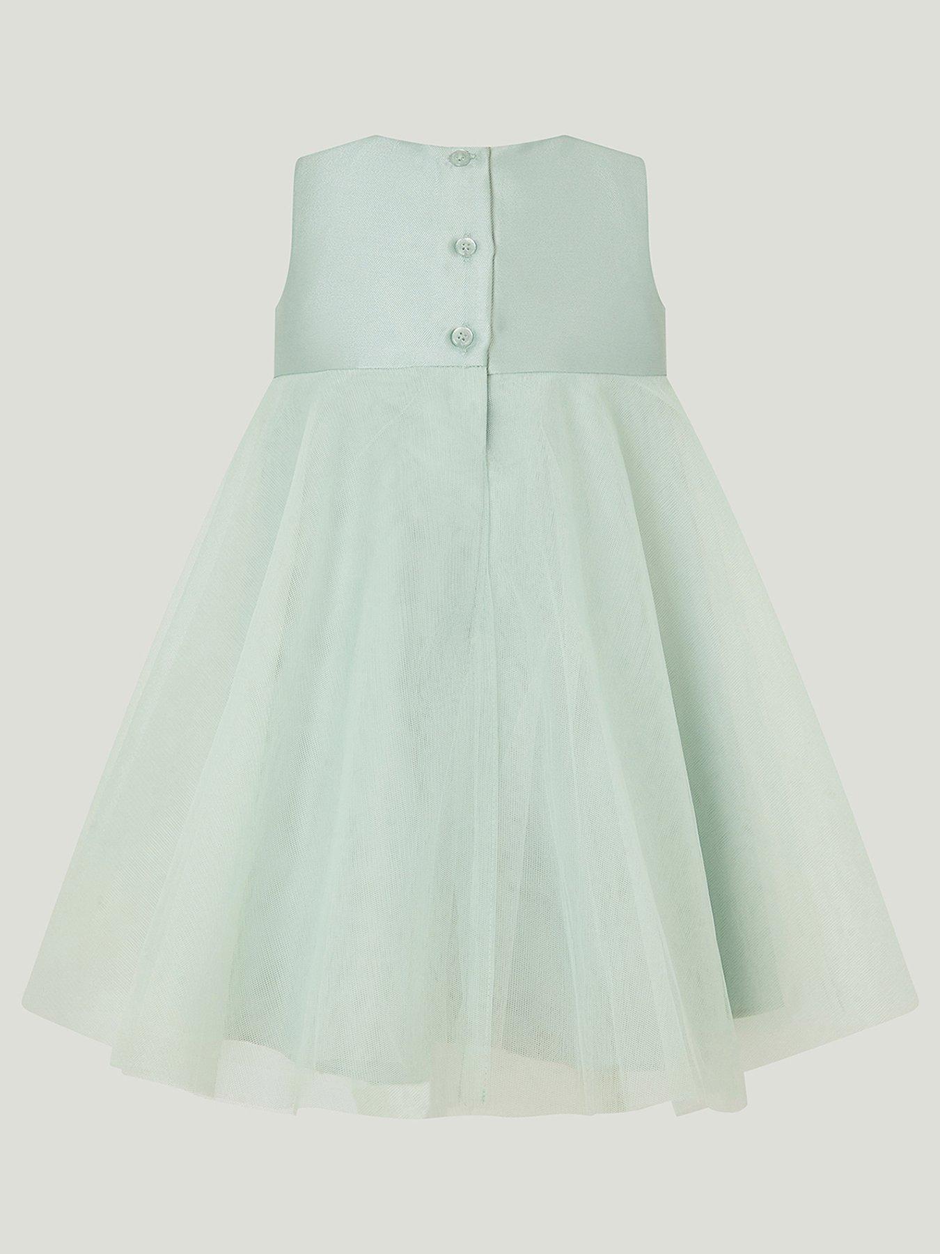 Image 2 of 3 of Monsoon Baby Girls Bonnie Bow Dress - Light Green