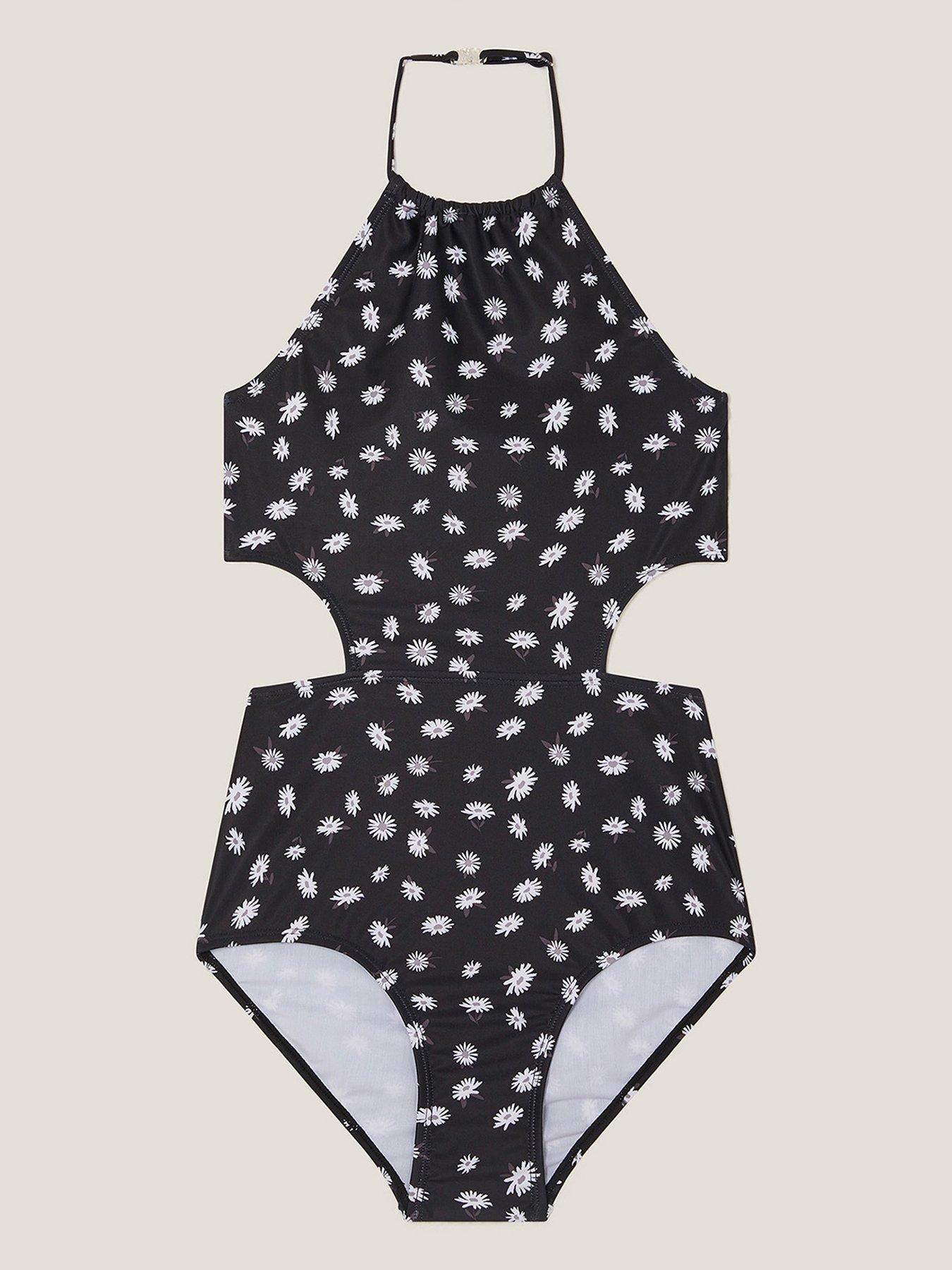 undefined Girls Ditsy Print Cut-out Swimsuit - Black