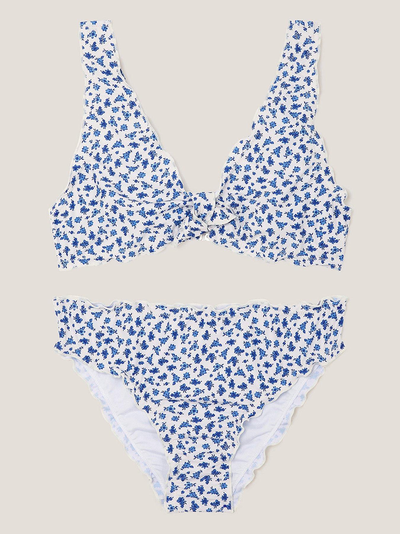 undefined Girls Ditsy Print Frill Bikini Set - Light Cream