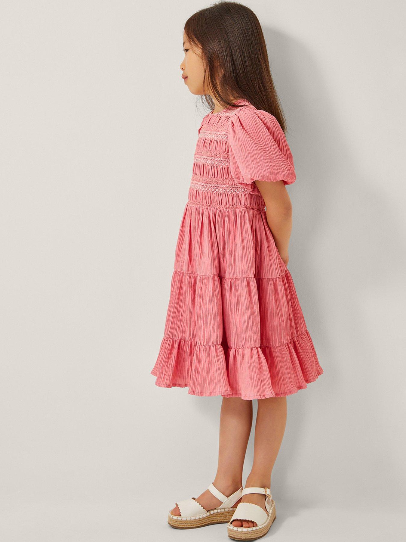 undefined Girls Shirred Dress - Pink