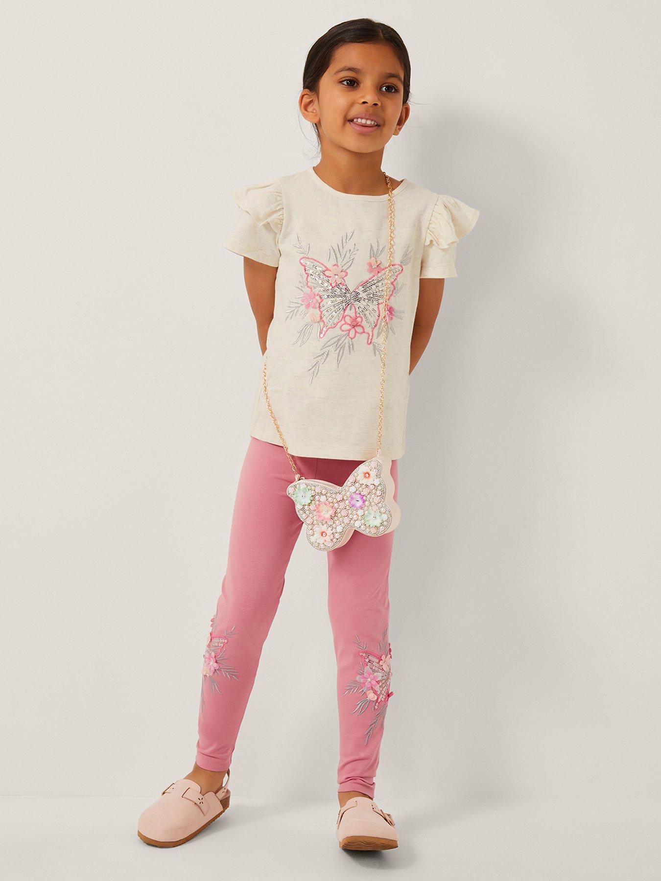 undefined Girls Embroidered Butterfly Leggings - Pink