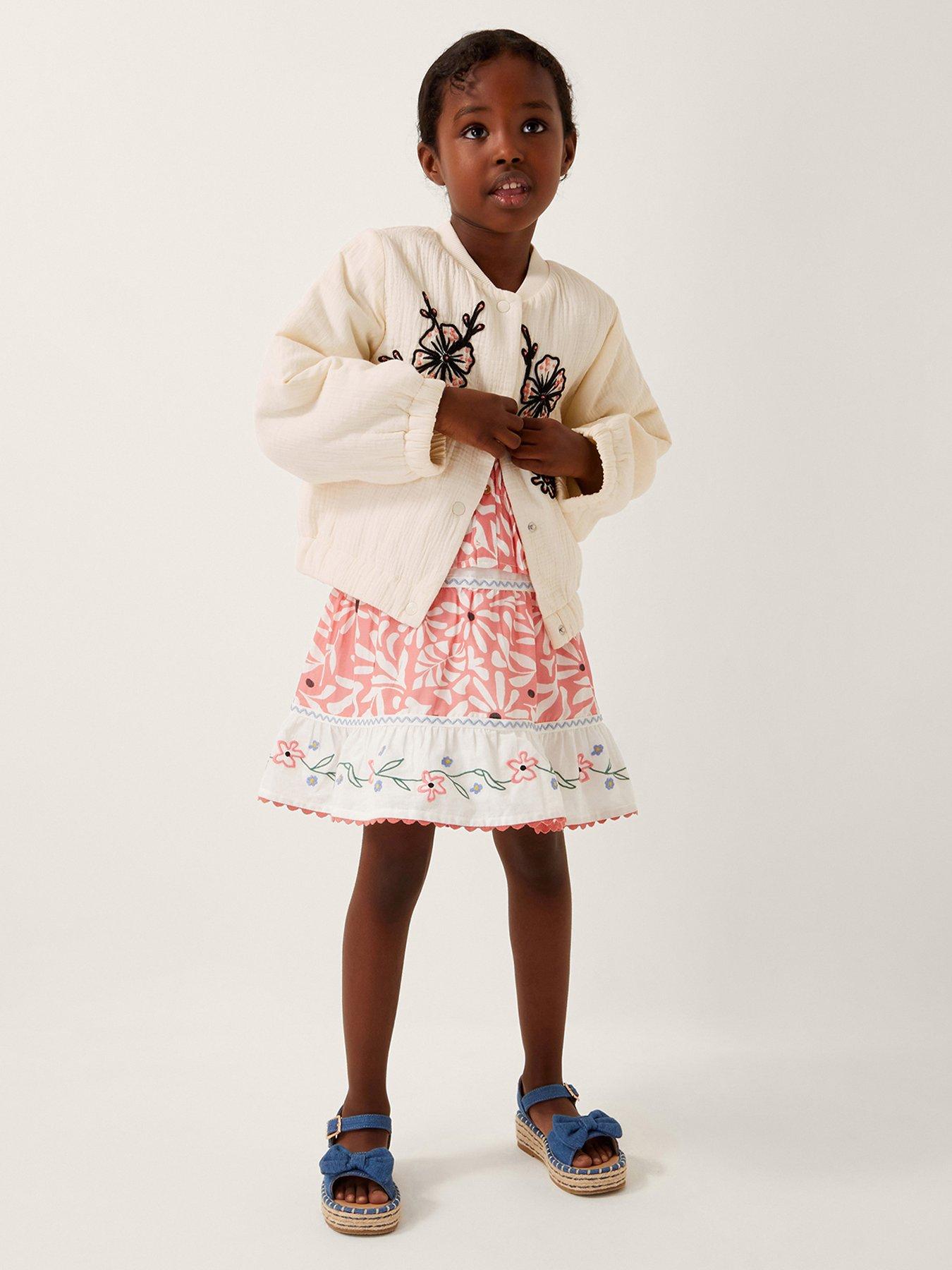 undefined Girls Cornelli Embroidered Woven Bomber Jacket - Light Cream