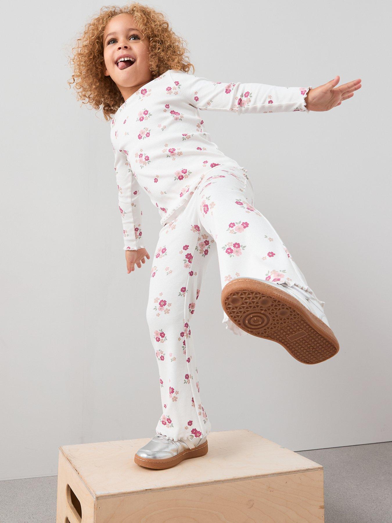 Mini V by Very Girls Floral Rib Flare Leg Set - Print