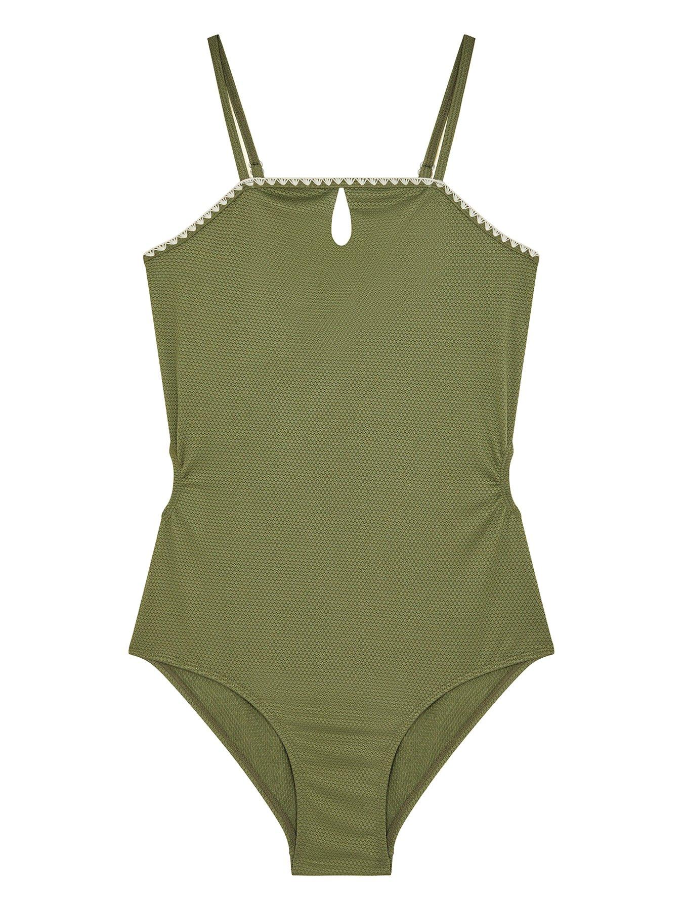 undefined Girls Texture Cut-out Swimsuit - Khaki