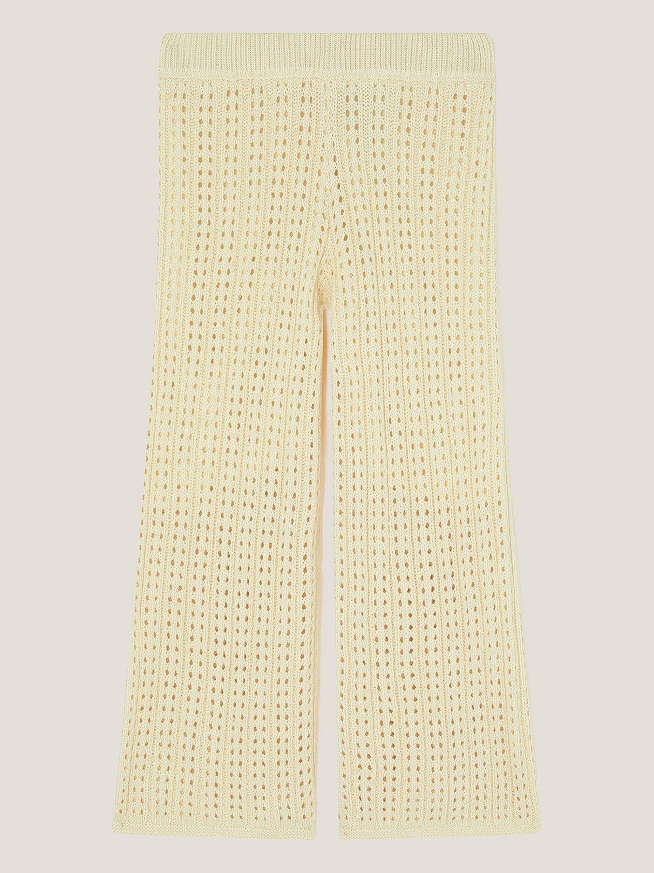 undefined Girls Embroidered Crochet Knit Co-ord Trousers - Light Cream