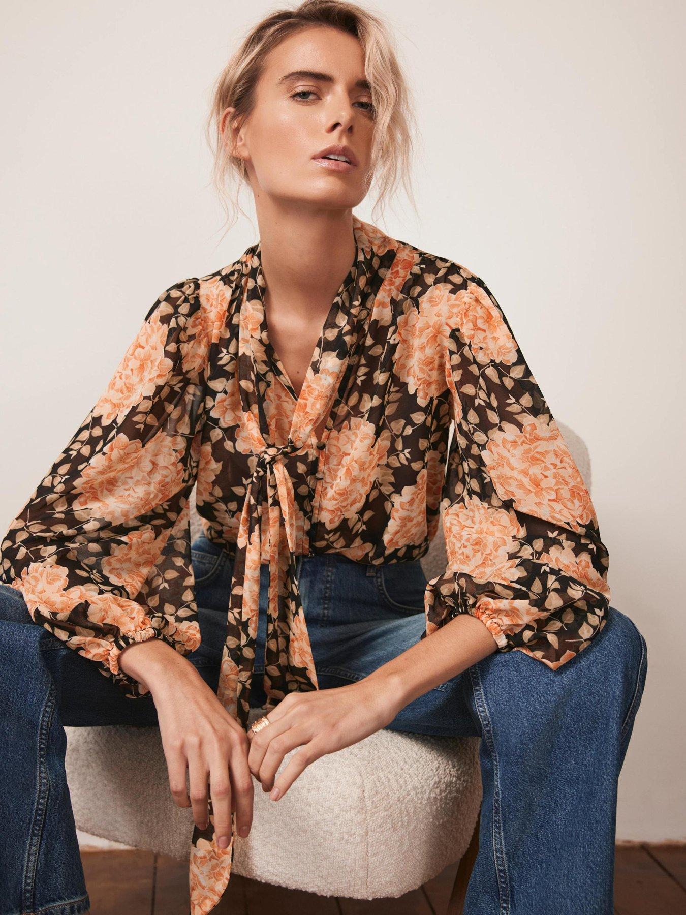 undefined Orange Floral Print Blouse