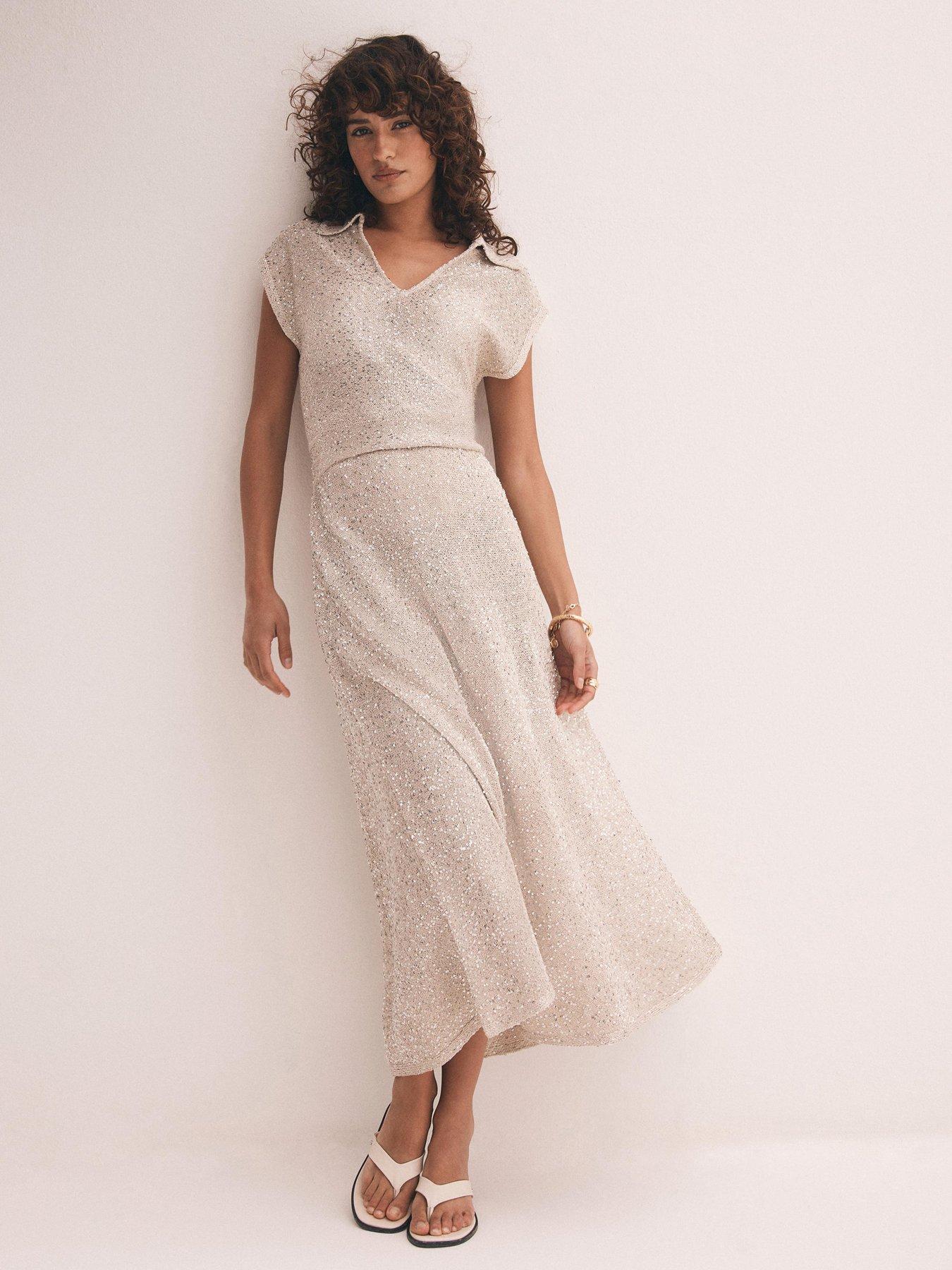 undefined Neutral Sequin Midi Dress