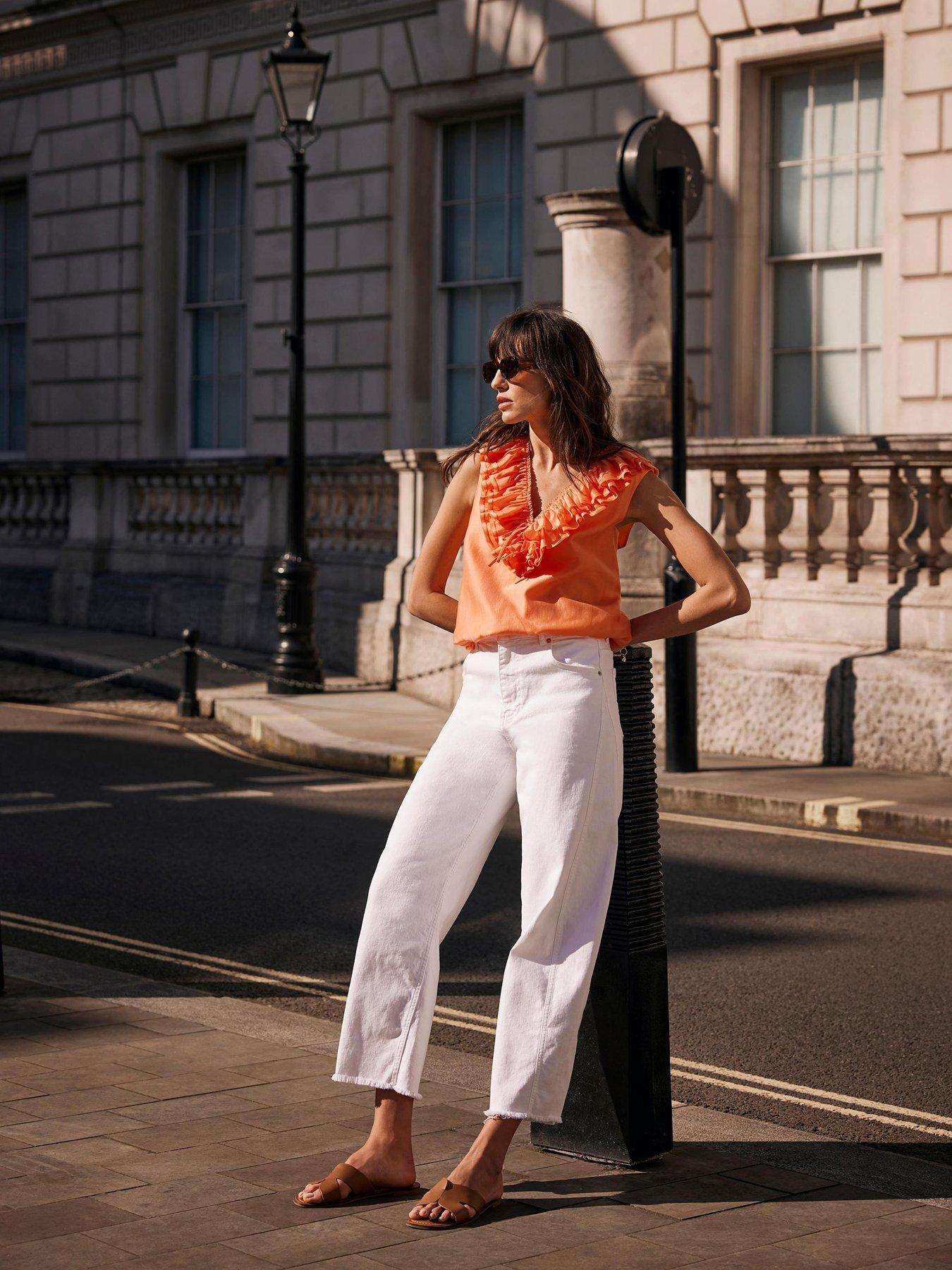 Mint Velvet Ruffle Front Top - Orange | Very