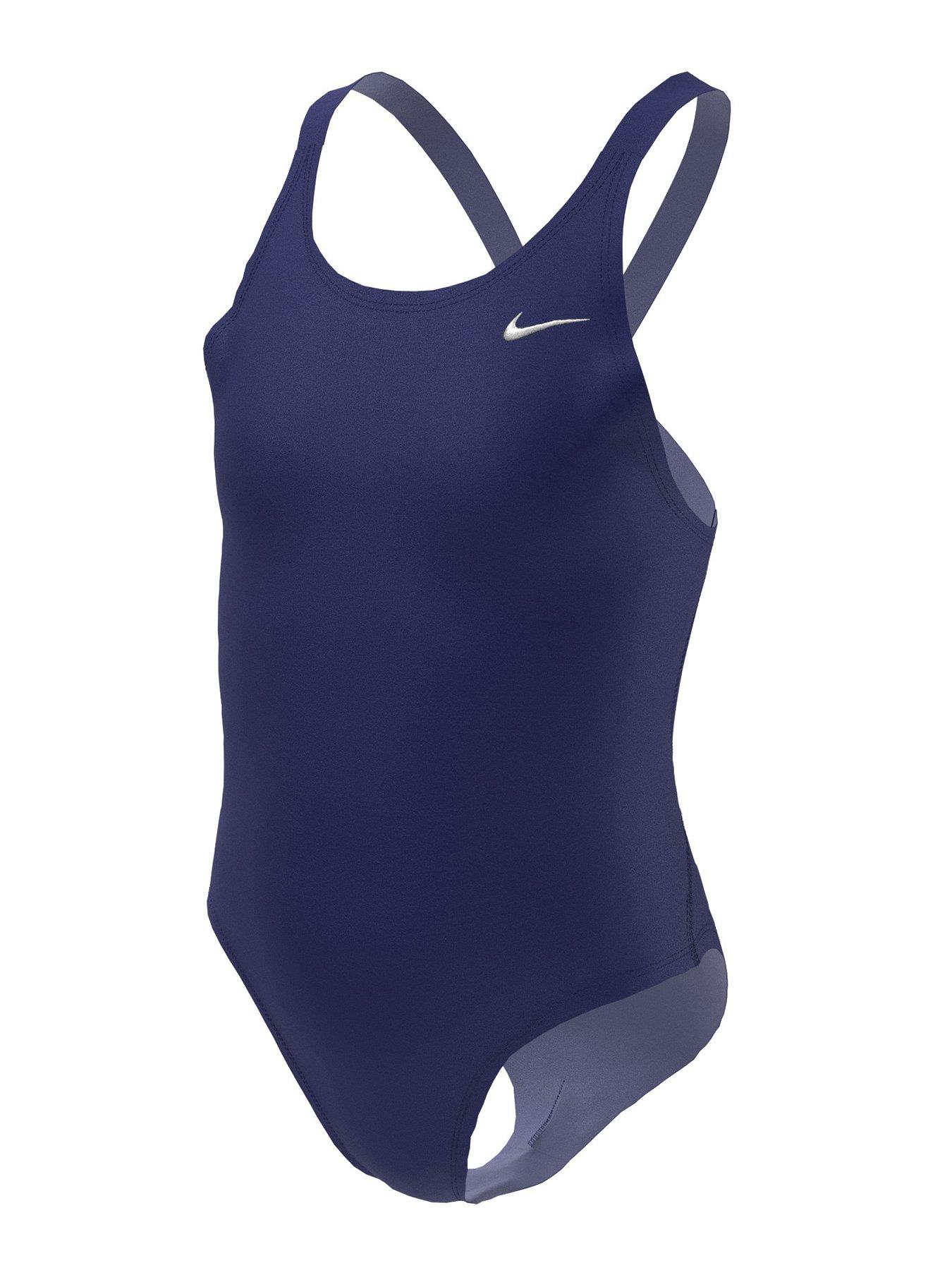 Nike Girls Performance Fastback One Piece Swimsuit, Navy, Size Xs