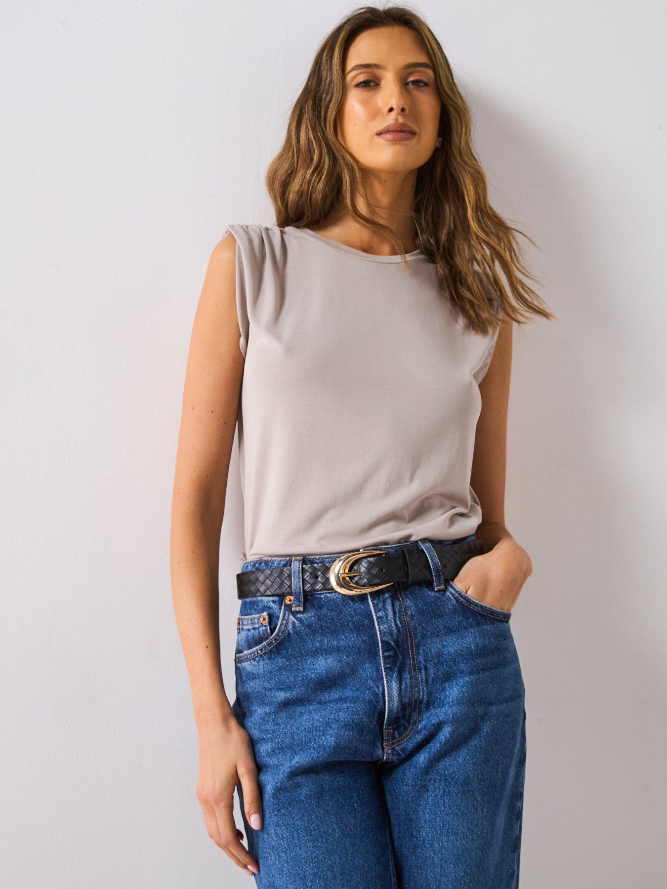 undefined Flowy T Shirt With Gathered Shoulders