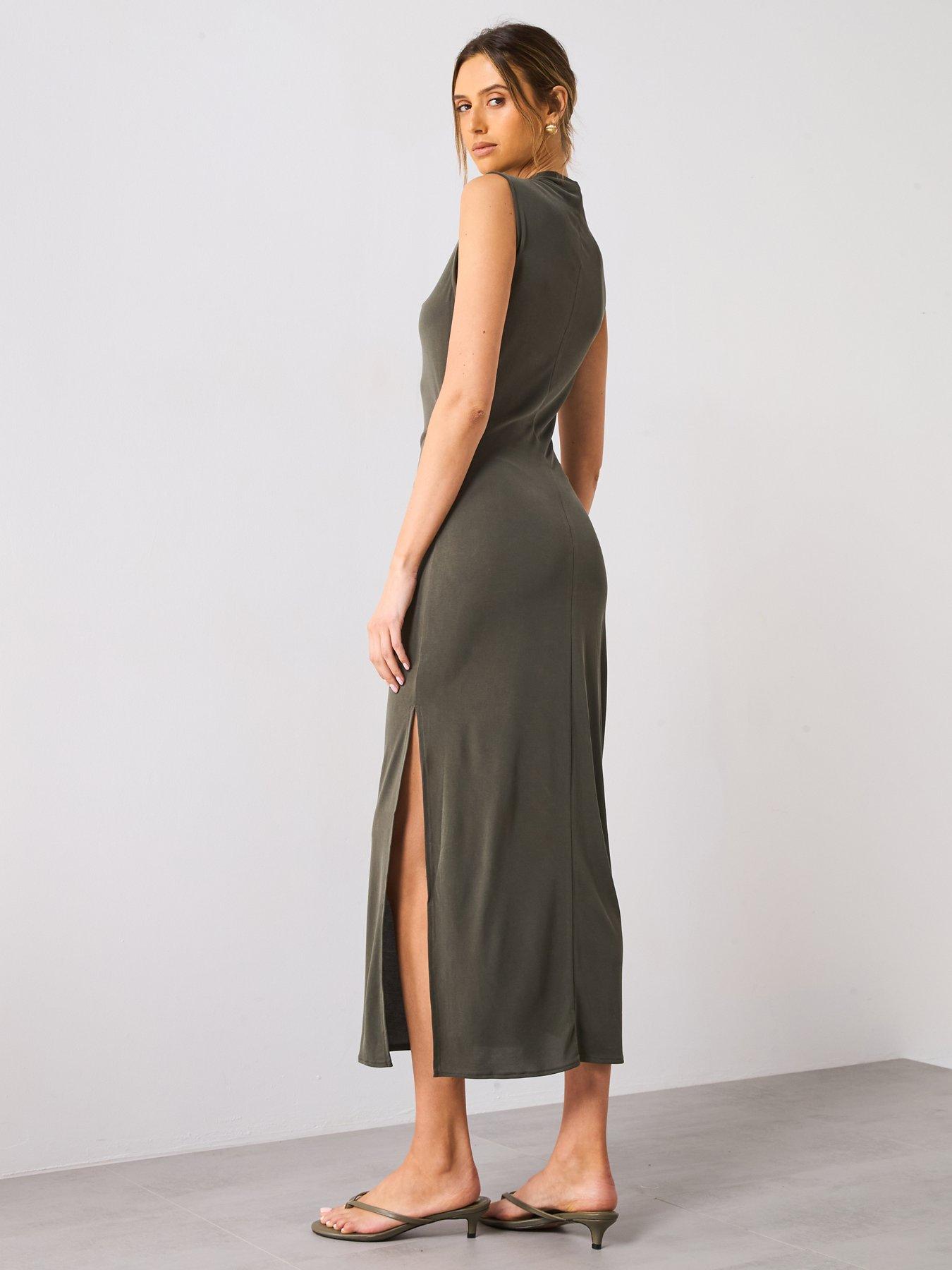 Mango Draped Neck Modal Dress - Green | Very
