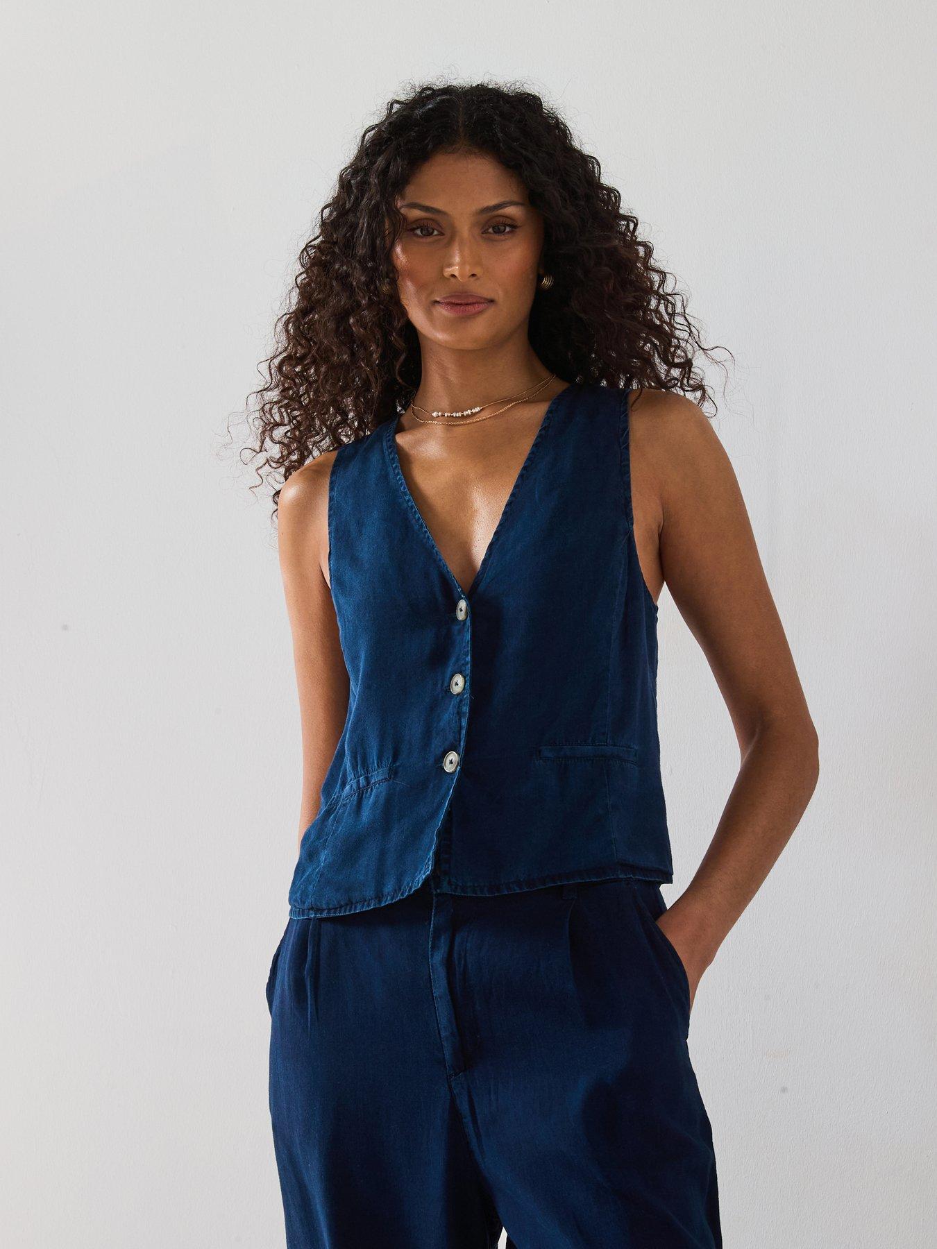 Mango Denim Effect Lyocell Waistcoat - Blue