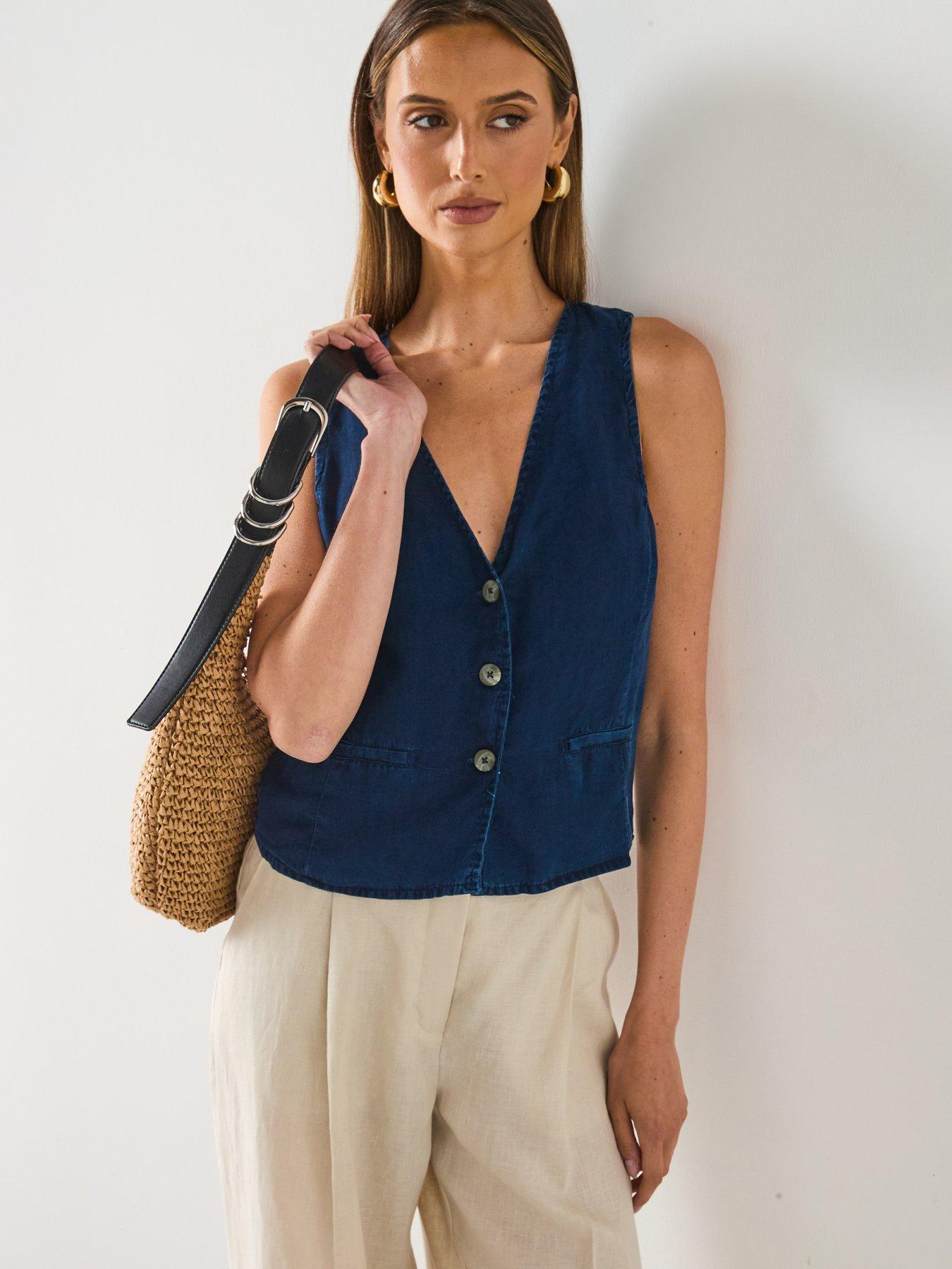 undefined Denim Effect Lyocell Waistcoat - Blue