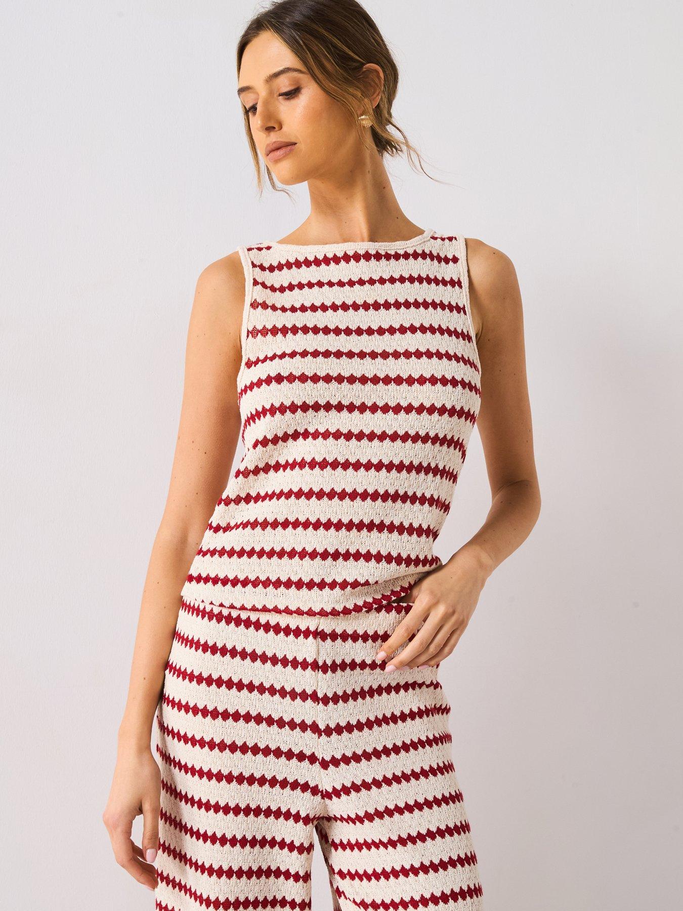 undefined Knitted Top With Geometric Print - Red