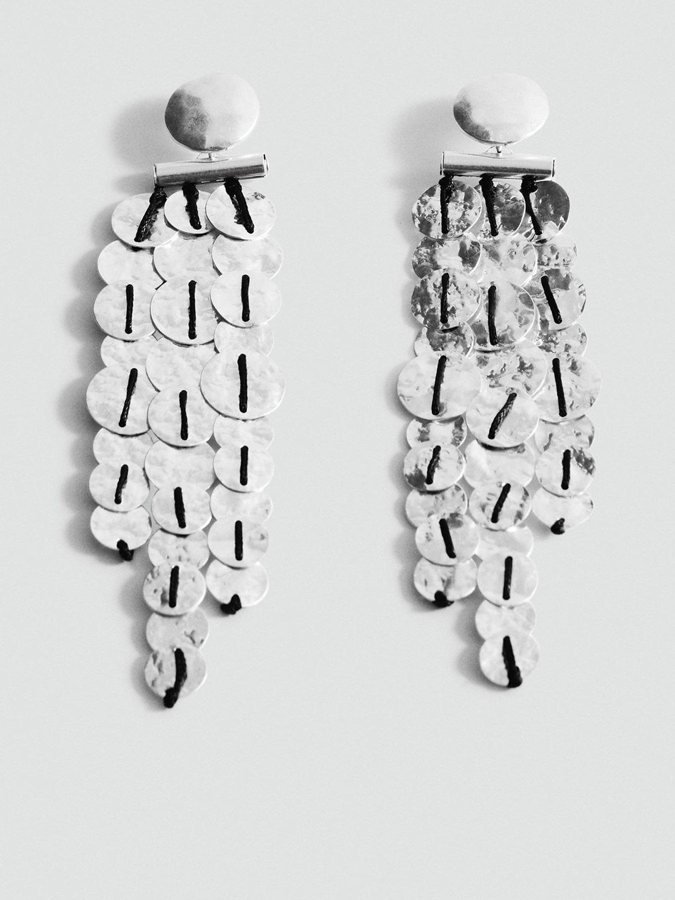 undefined Iron Bead Waterfall Earrings - Silver
