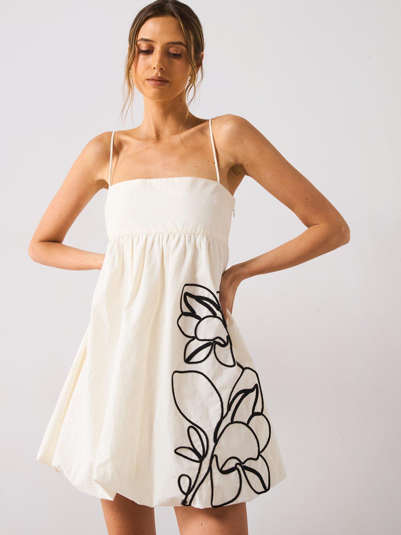 Mango Balloon Effect Embroidered Dress - Cream