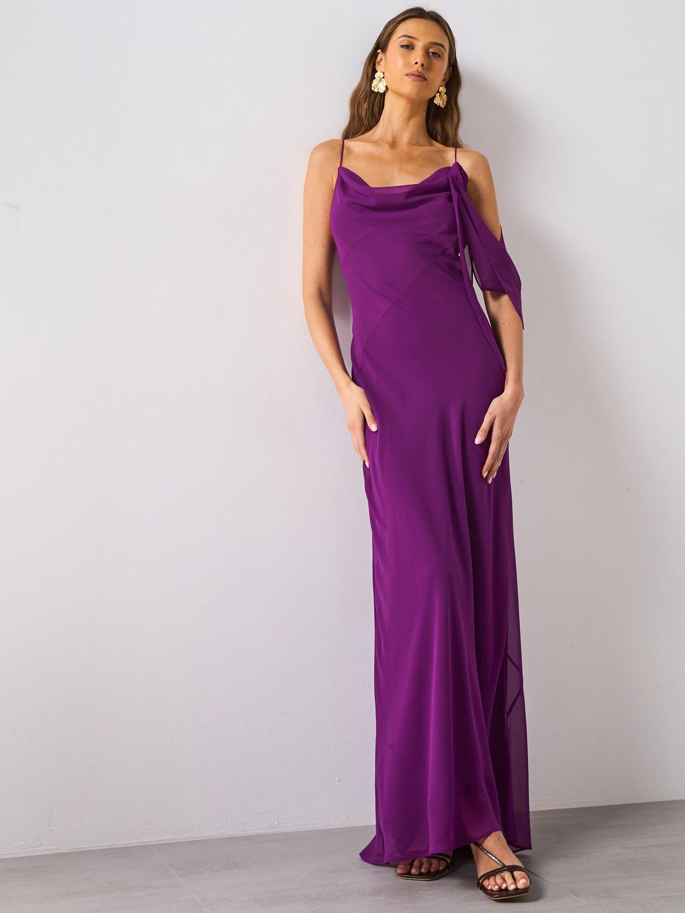undefined Draped Dress With Flower Detail - Purple