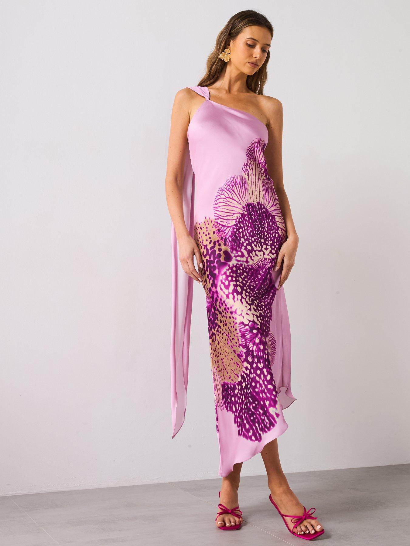 undefined Satin Scarf Dress With Maxi Flower Print - Light Purple