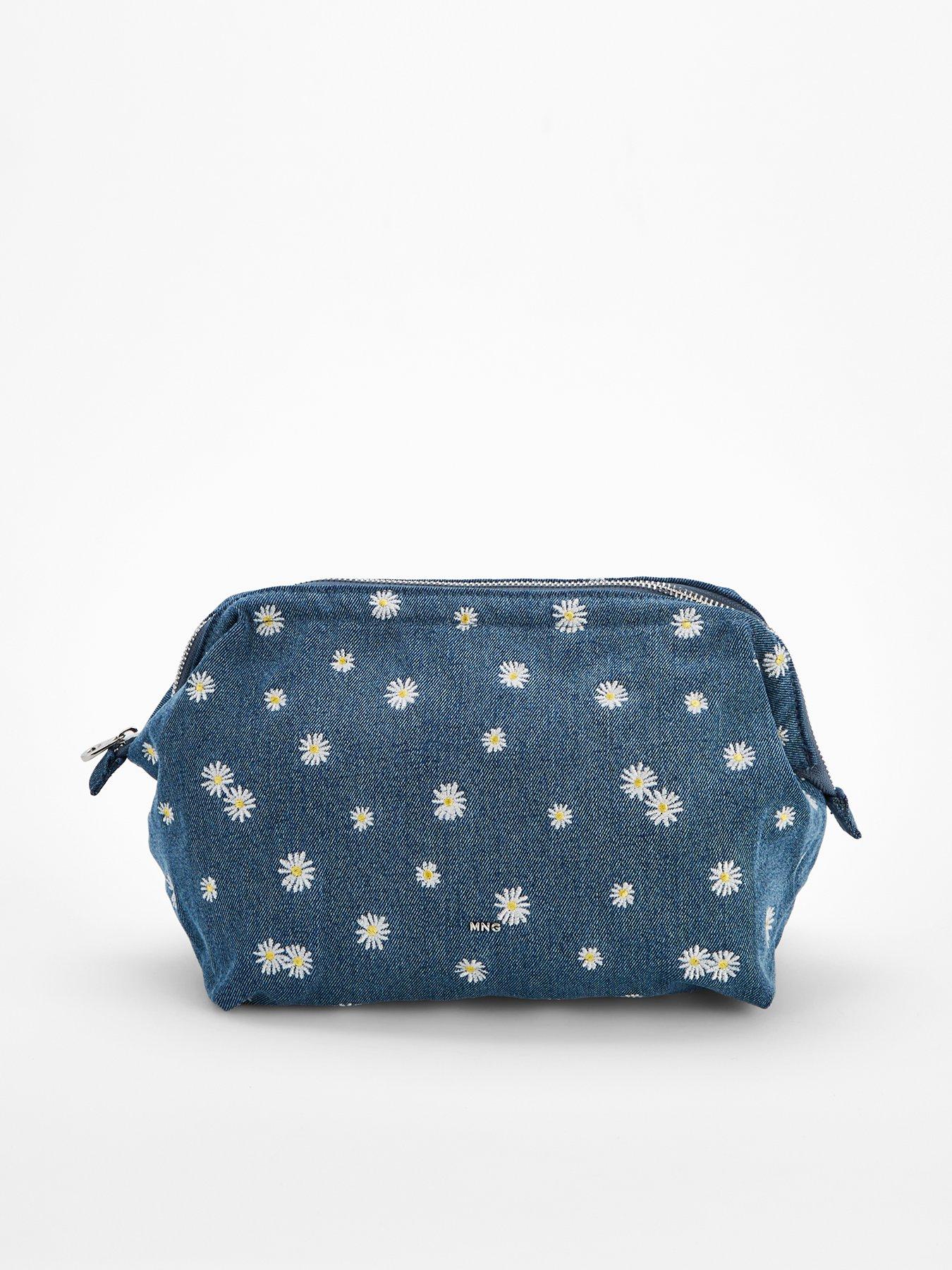 undefined Denim Toiletry Bag Embroidered With Flowers