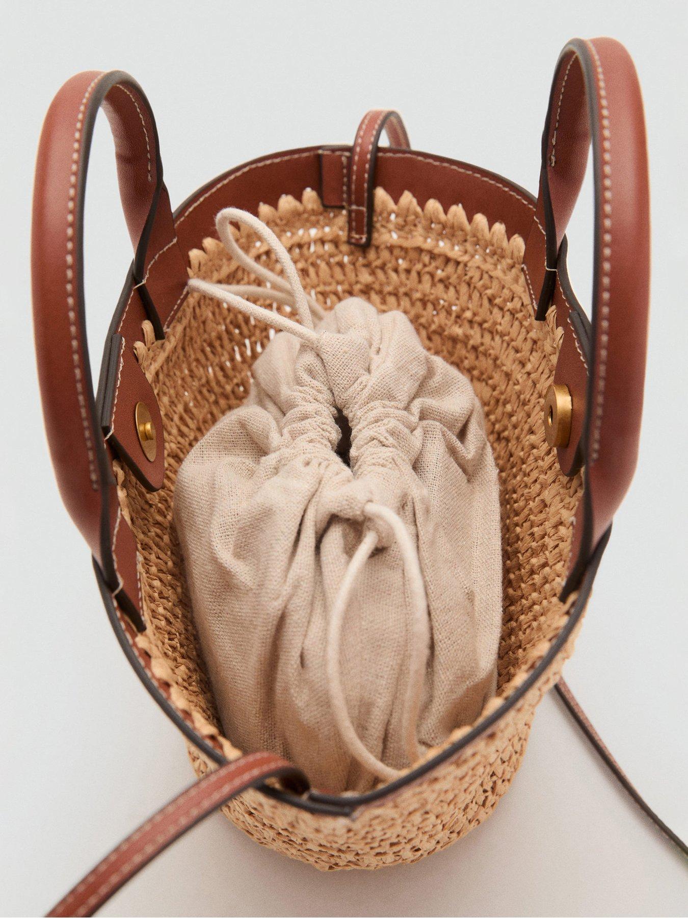 Mango Small Double Handle Natural Fibre Bag Brown Very