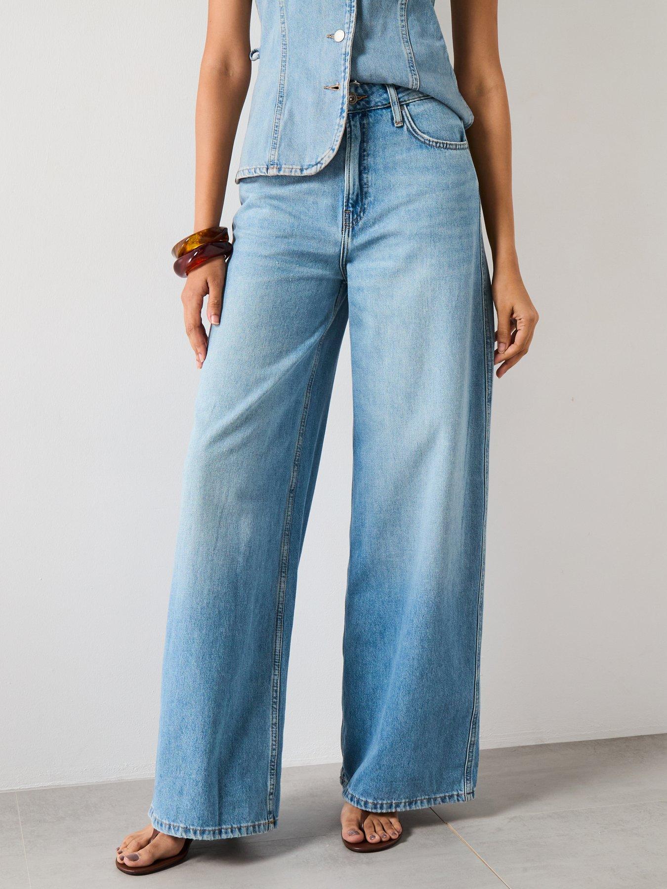 undefined High Rise Wide Leg Jeans - Blue