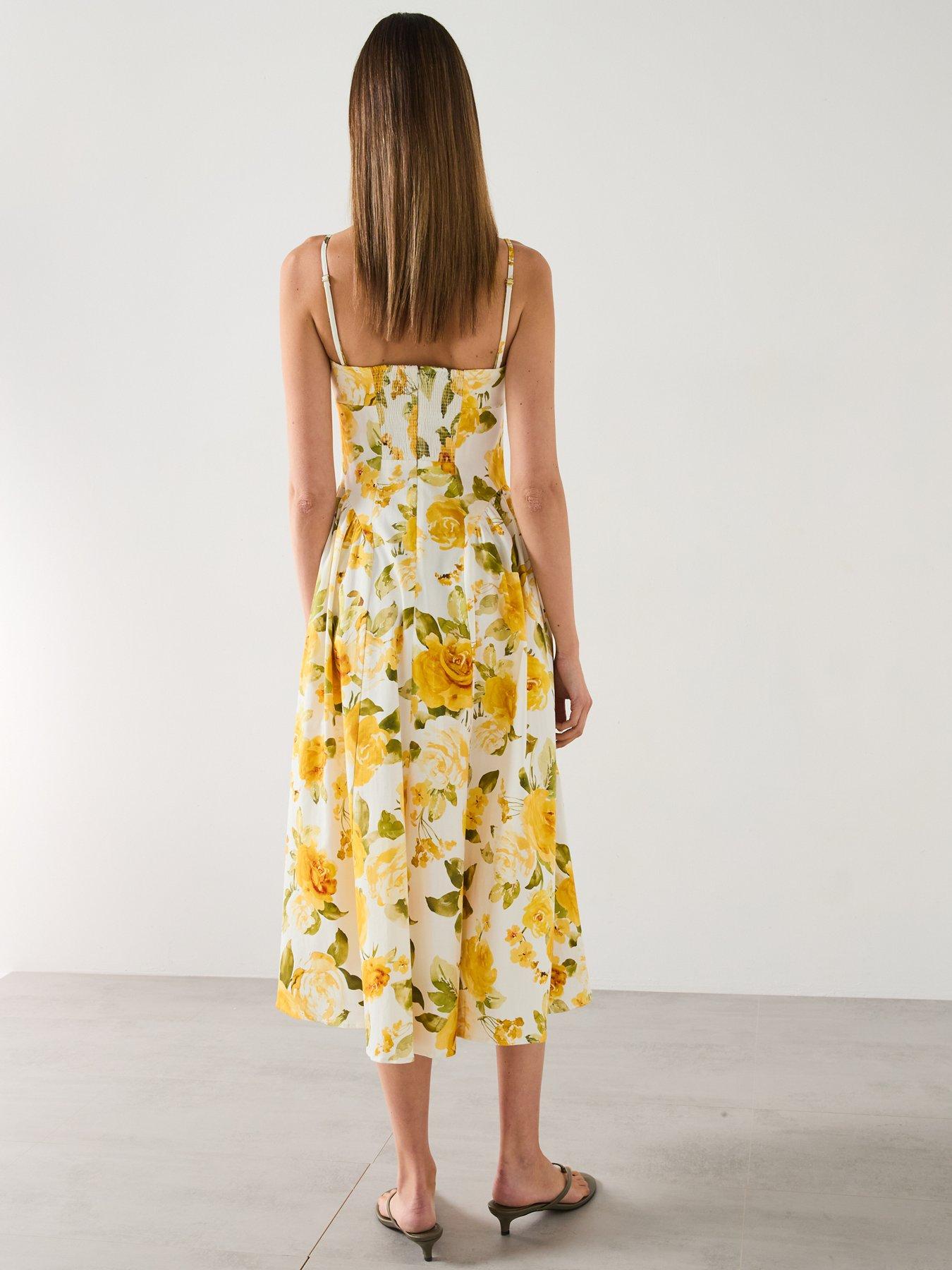 Mango Floral Midi Dress With Gathered Neckline - Yellow | Very