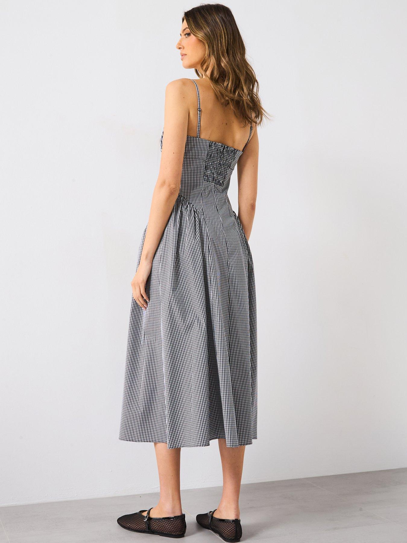 Mango Gingham Print Midi Dress - Black | Very