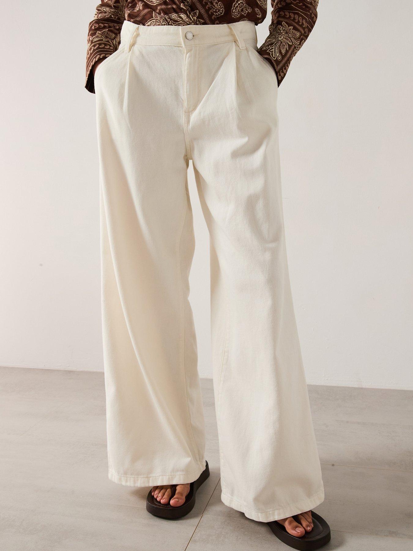 Mango Wide Leg Pleated Jeans - Cream