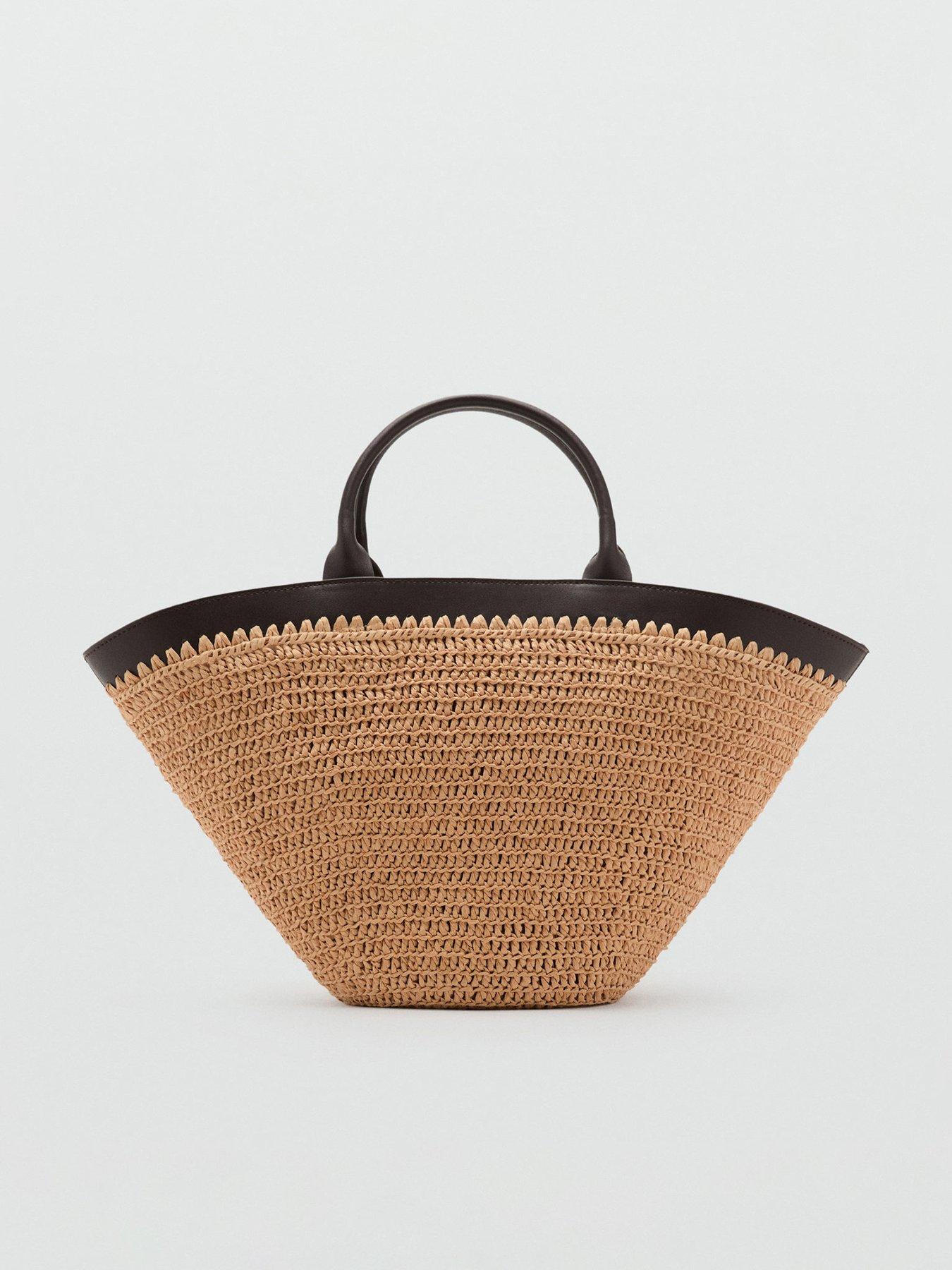 undefined Large Double Handle Natural Fibre Bag - Dark Brown