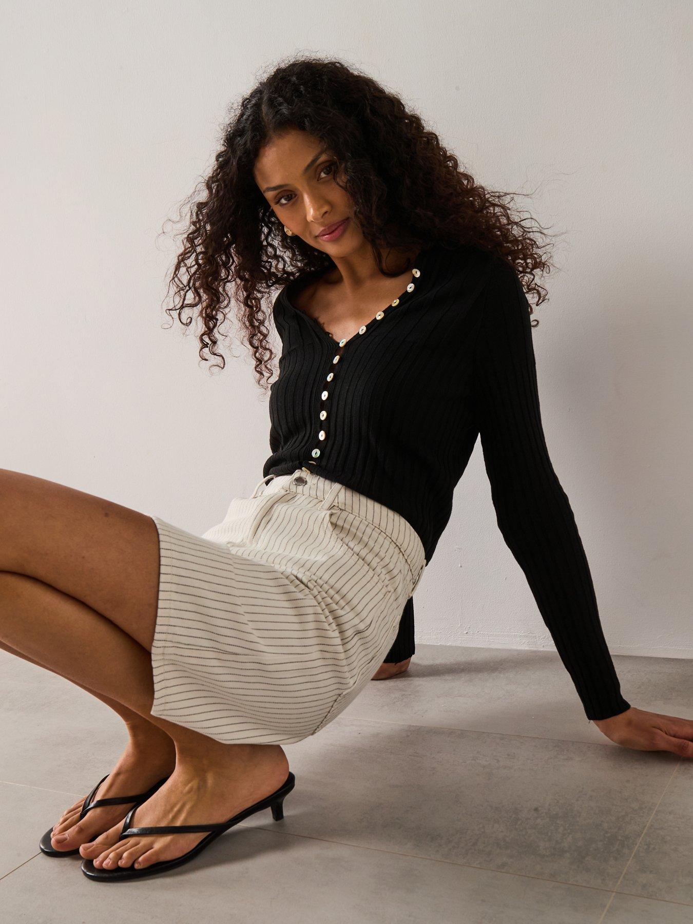 Image 4 of 6 of Mango Striped Denim Shorts - Cream