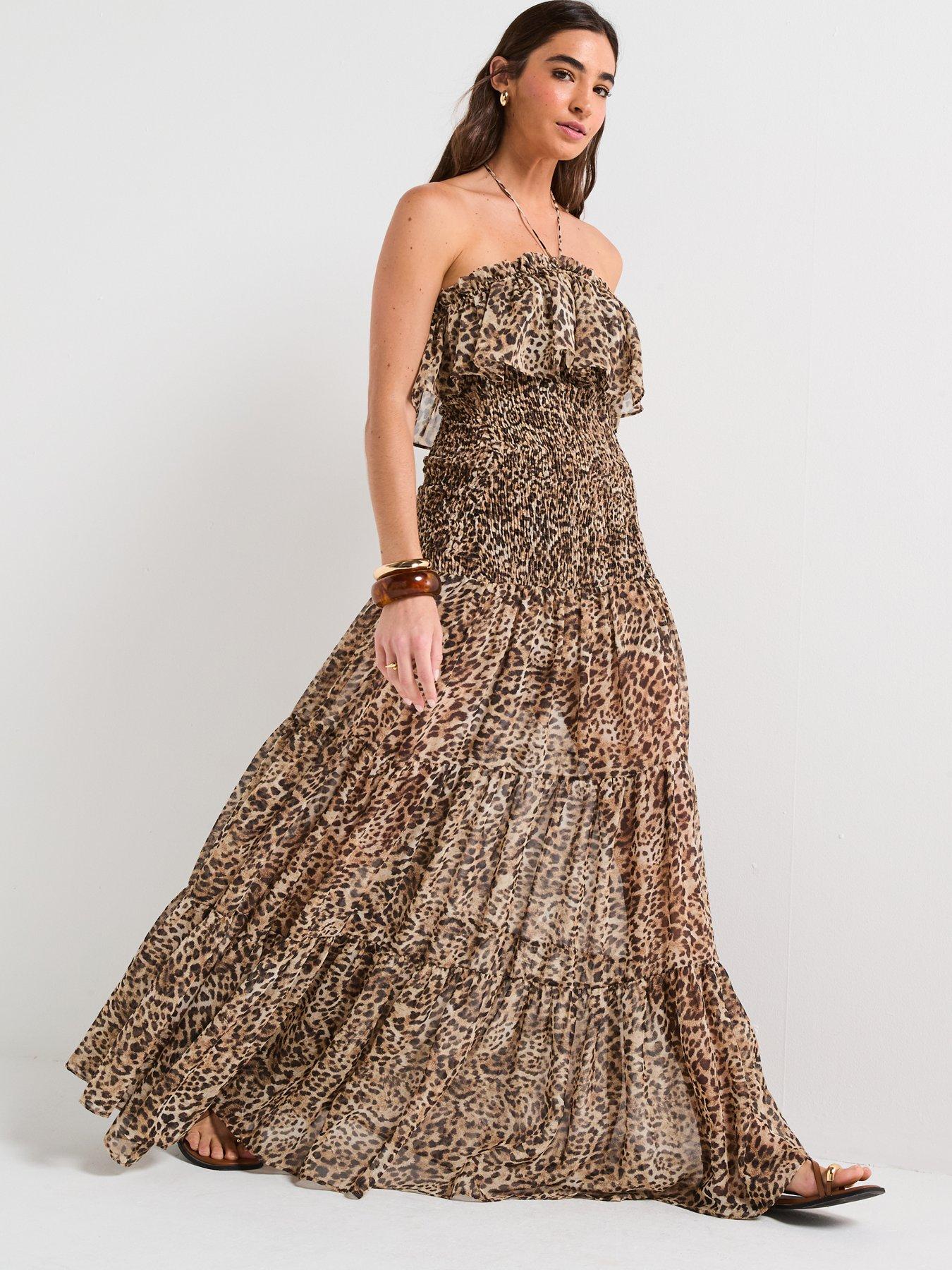 Mango Leopard Print Maxi Dress - Brown