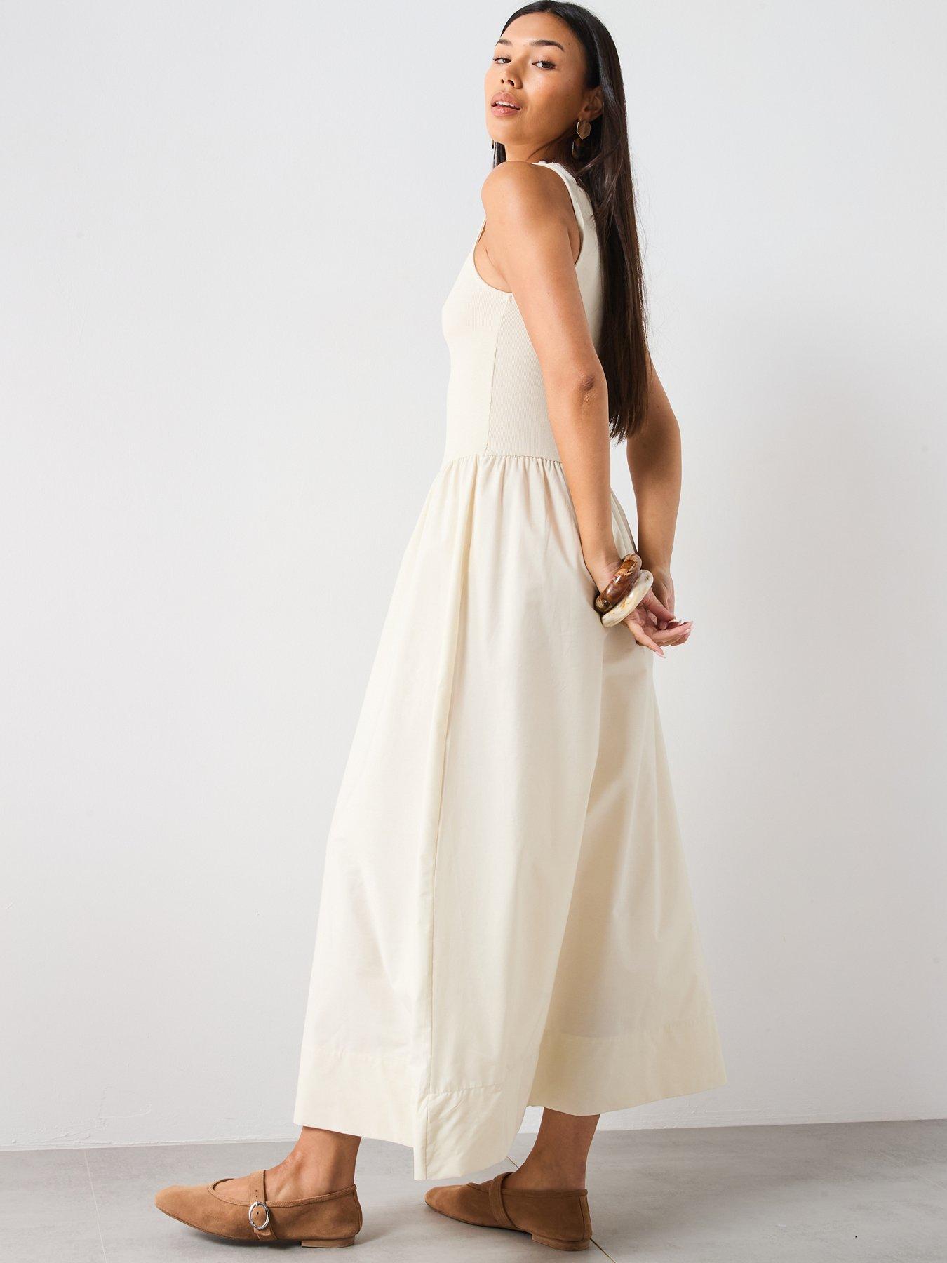 Mango Flared Dress In Combined Fabric - Cream | Very
