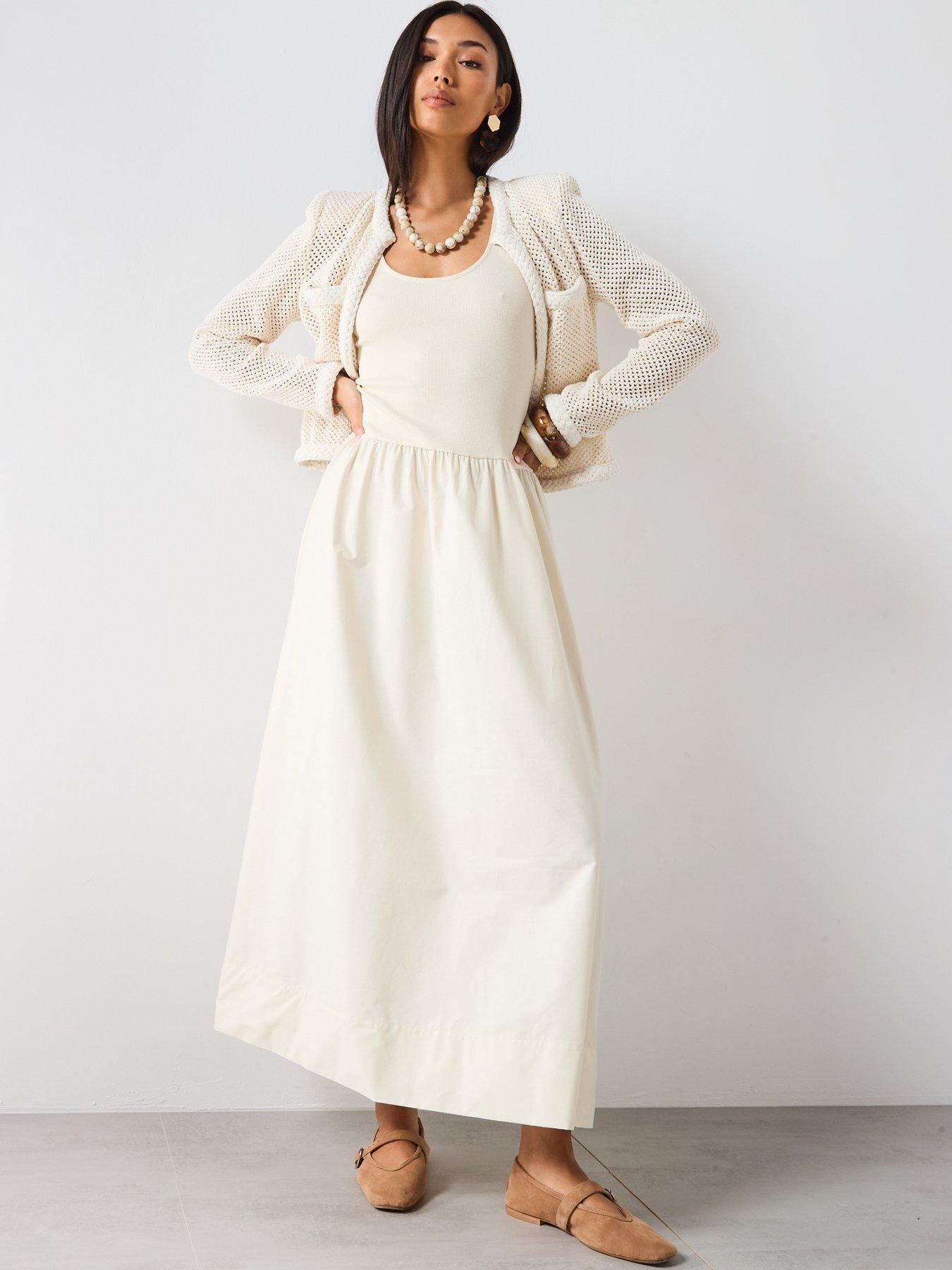Mango Flared Dress In Combined Fabric - Cream | Very