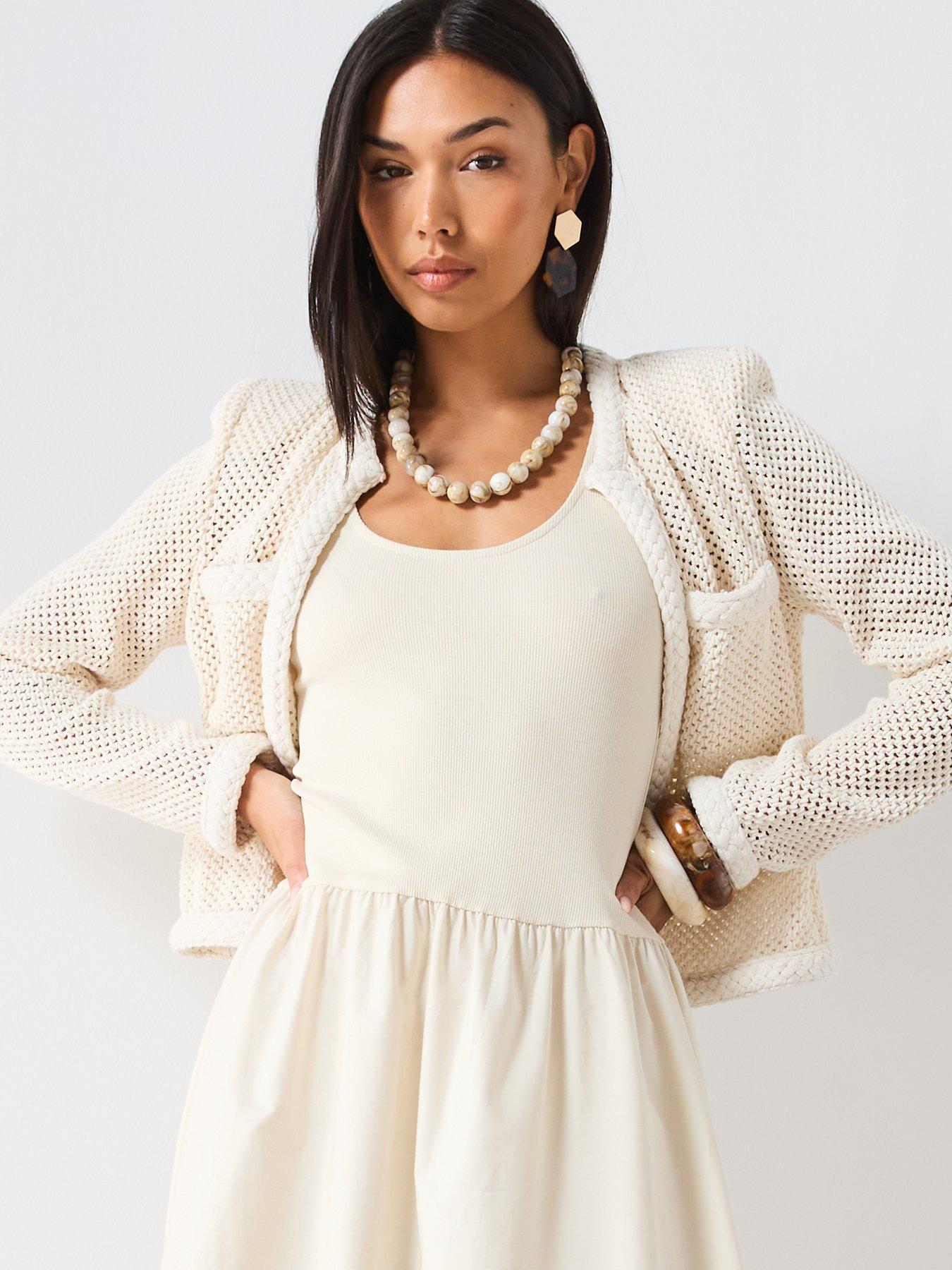 Mango Flared Dress In Combined Fabric - Cream | Very