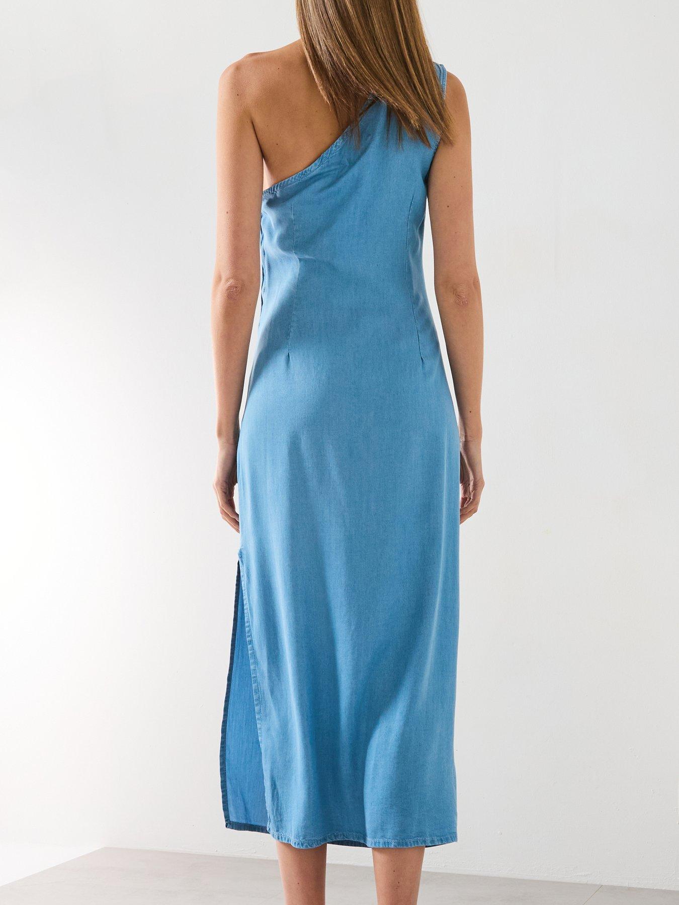 mango soft denim dress Asymmetrical - Blue Womens denim Size:S Top sleevelength:Short Sleeve Rose Gold Sparkly Sequins and long sleeves