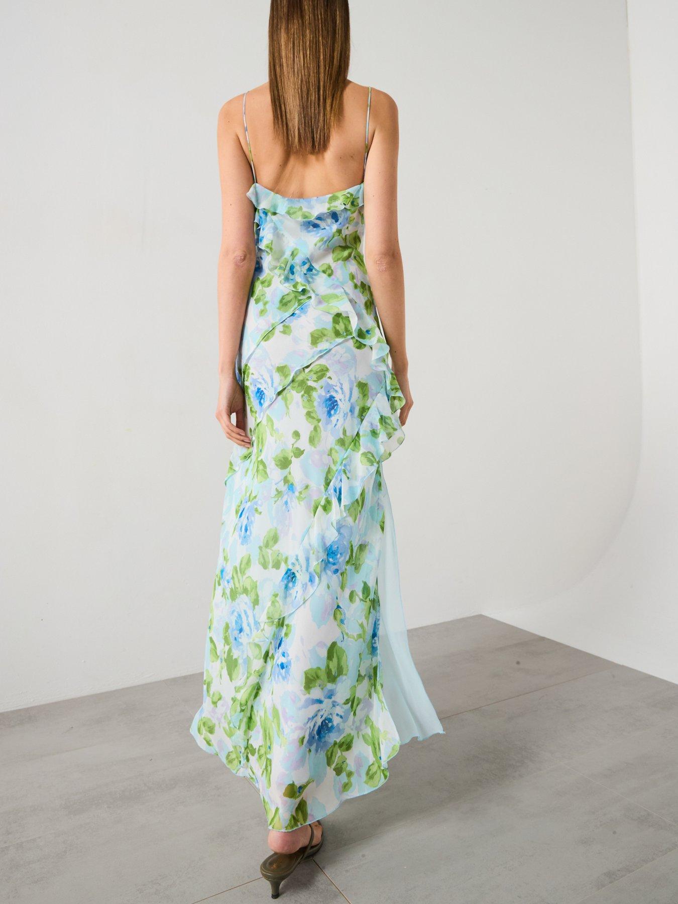 Mango Ruffled Floral Print Dress - Sky Blue | Very