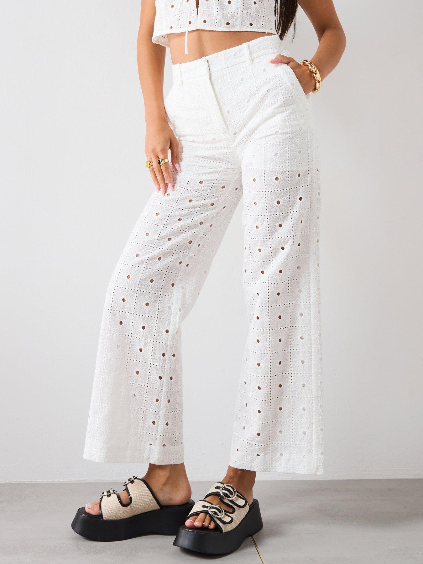 undefined Straight Fit Embroidered Cotton Trousers