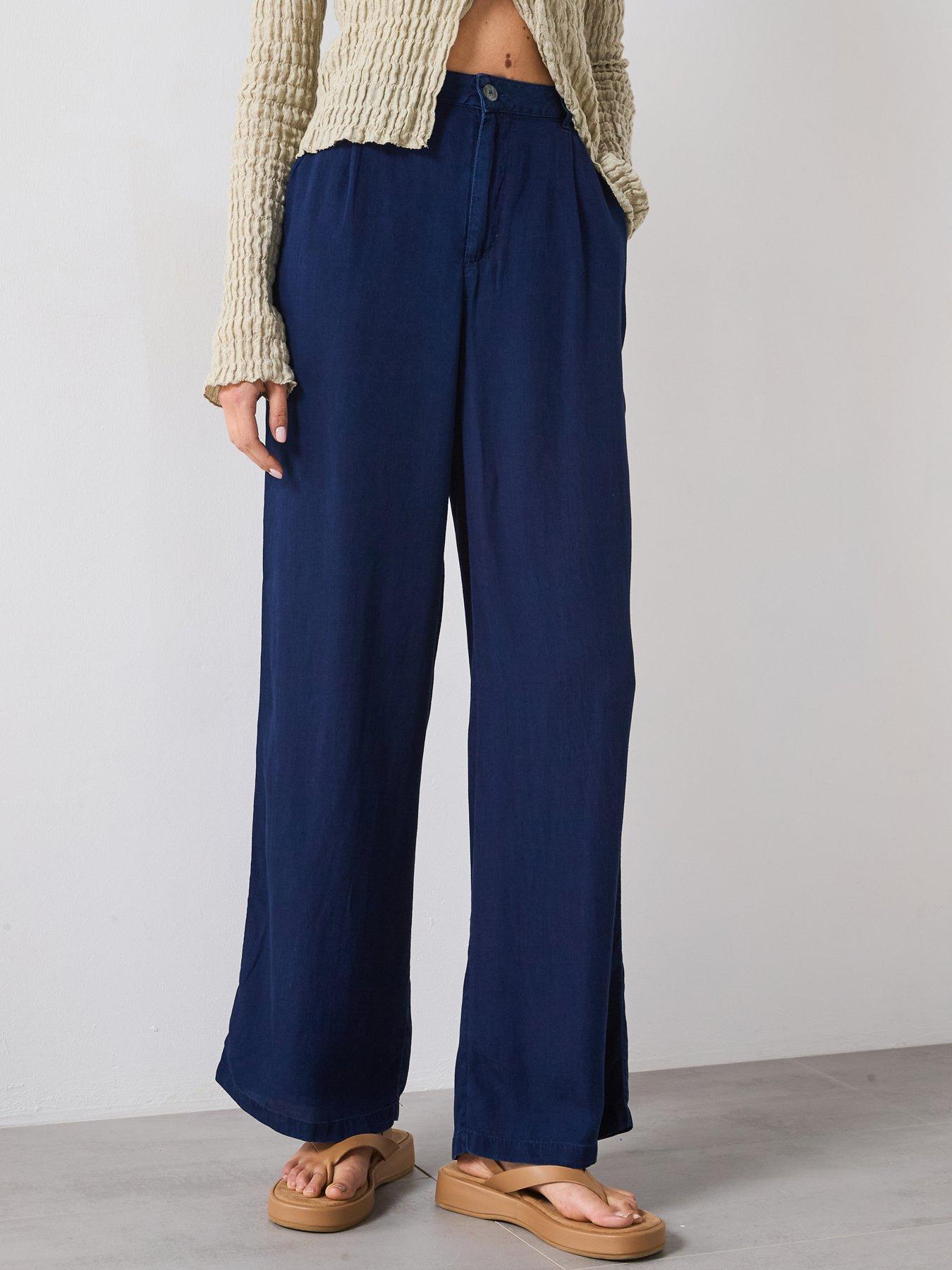 undefined Denim Effect Lyocell Trousers - Blue