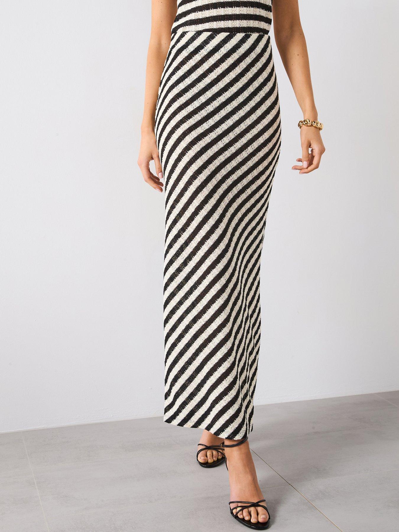 undefined Long Striped Knit Skirt