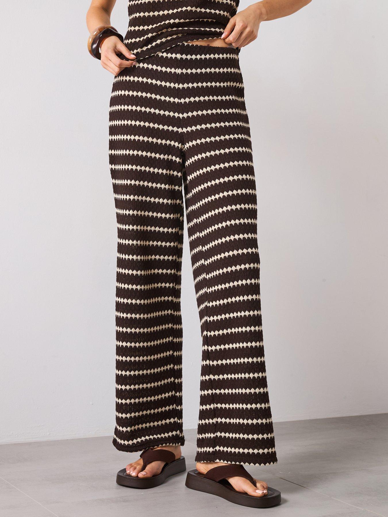 Image 1 of 4 of Mango Knitted Trousers With Geometric Print - Brown