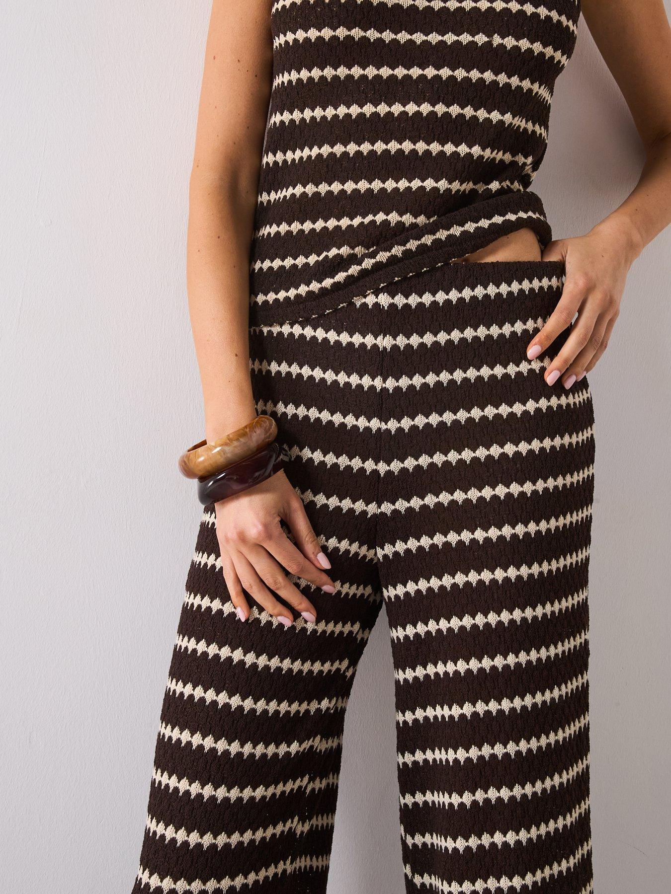 Image 4 of 4 of Mango Knitted Trousers With Geometric Print - Brown