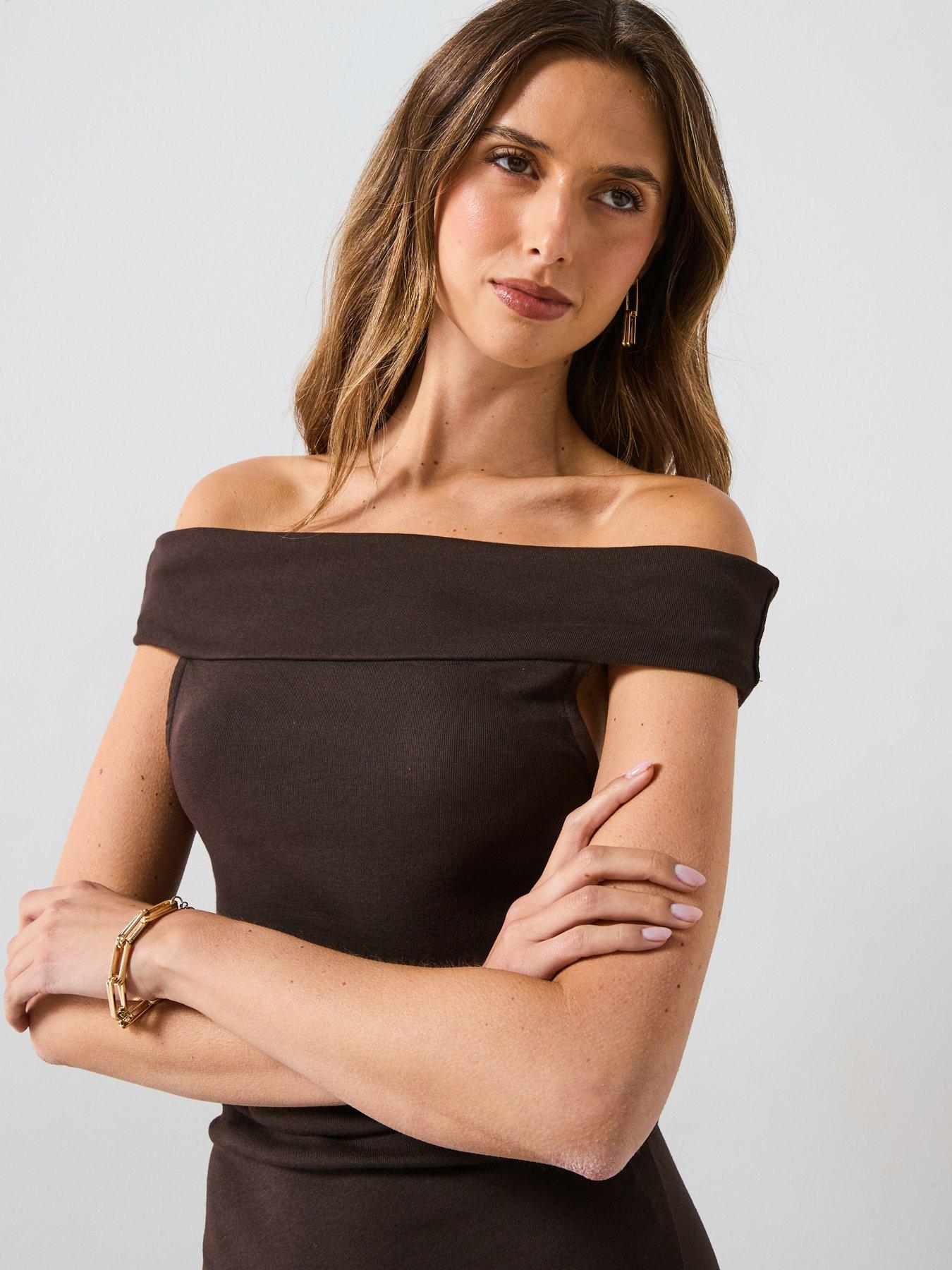 Mango Strapless Ruched Dress - Brown | Very