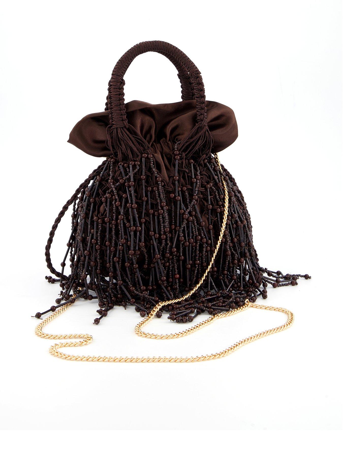 undefined Beaded Handbag - Dark Brown