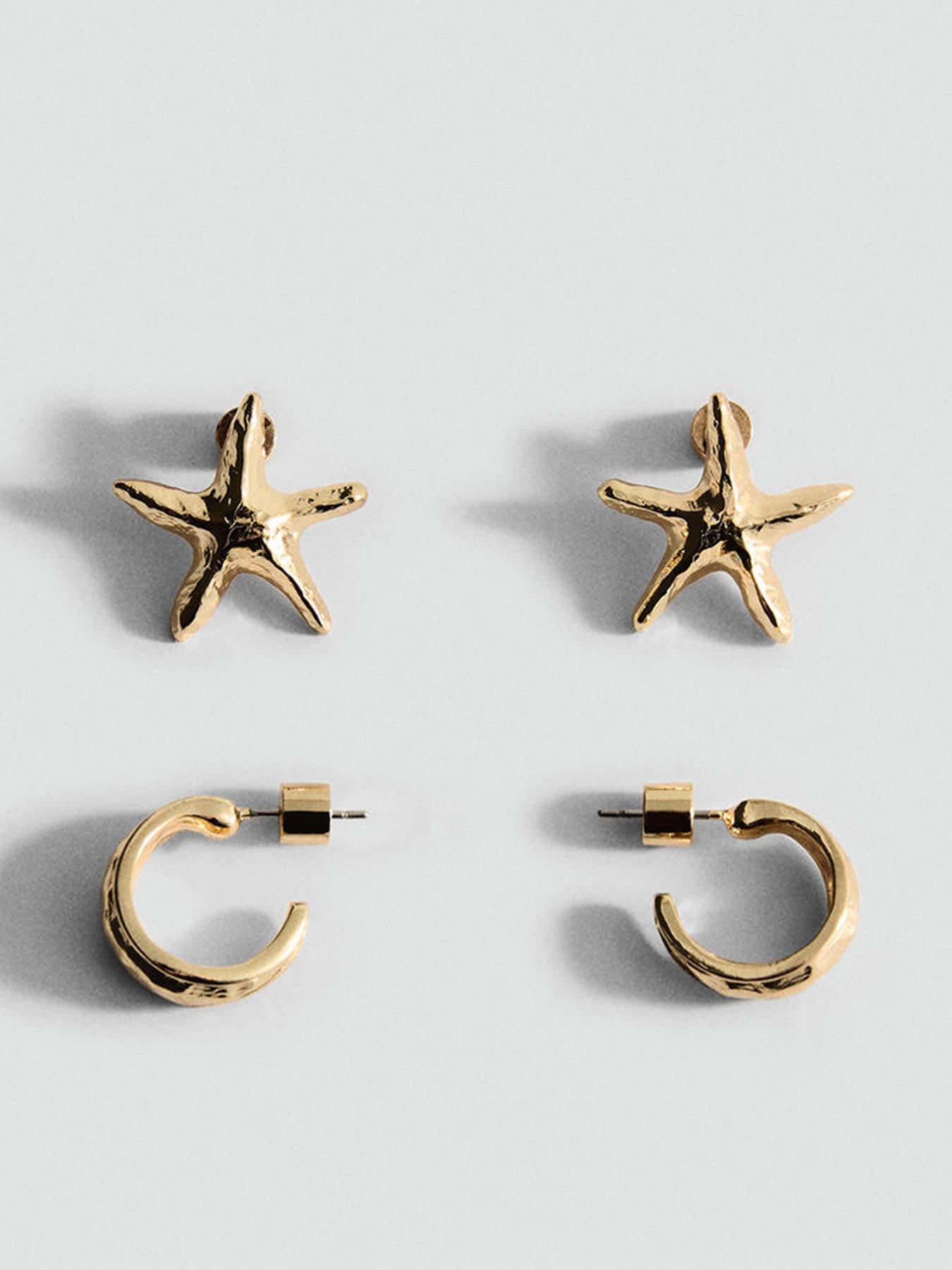 undefined Set Of Combined Textured Earrings - Gold