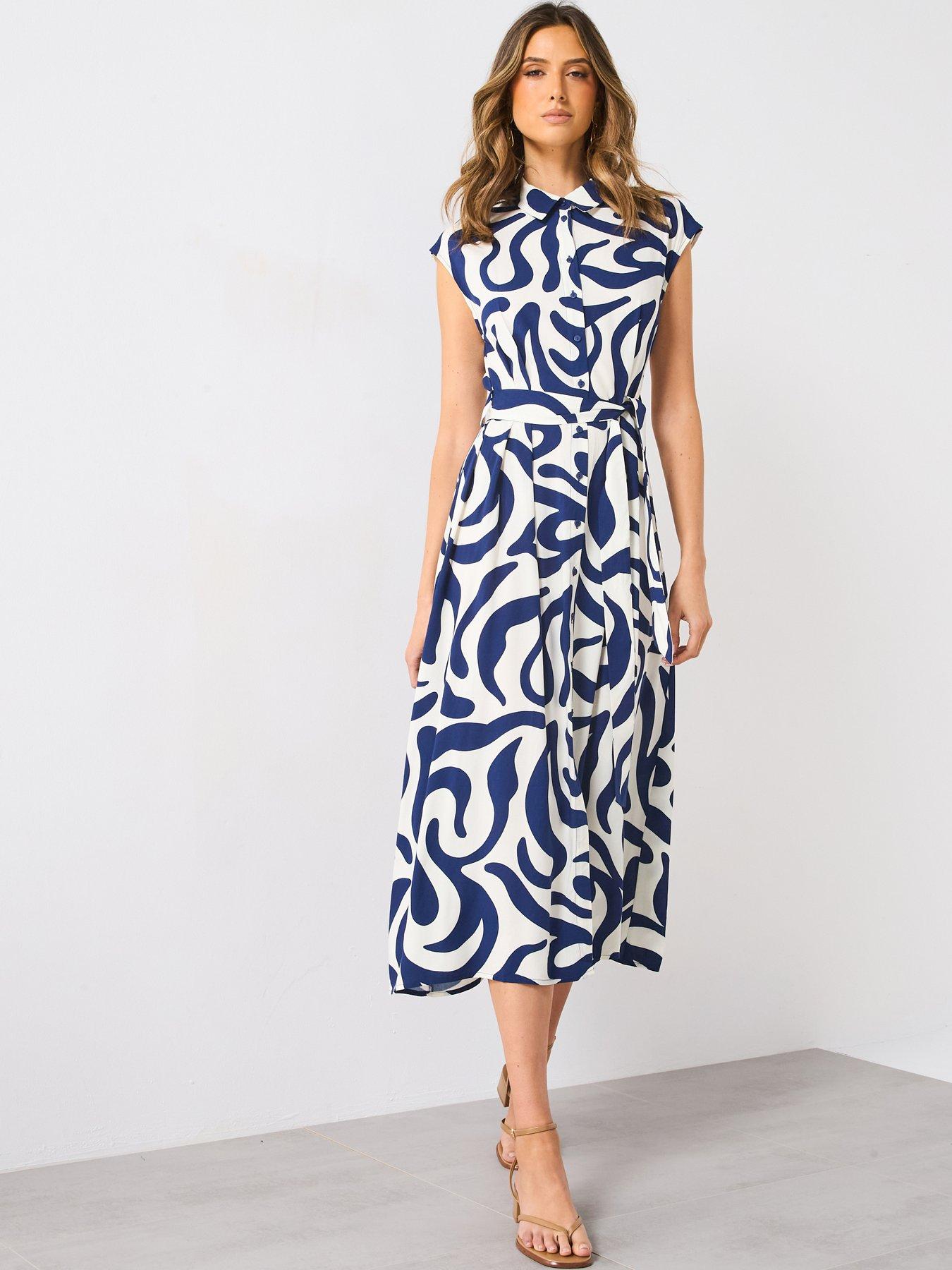 undefined Printed Shirt Dress With Belt