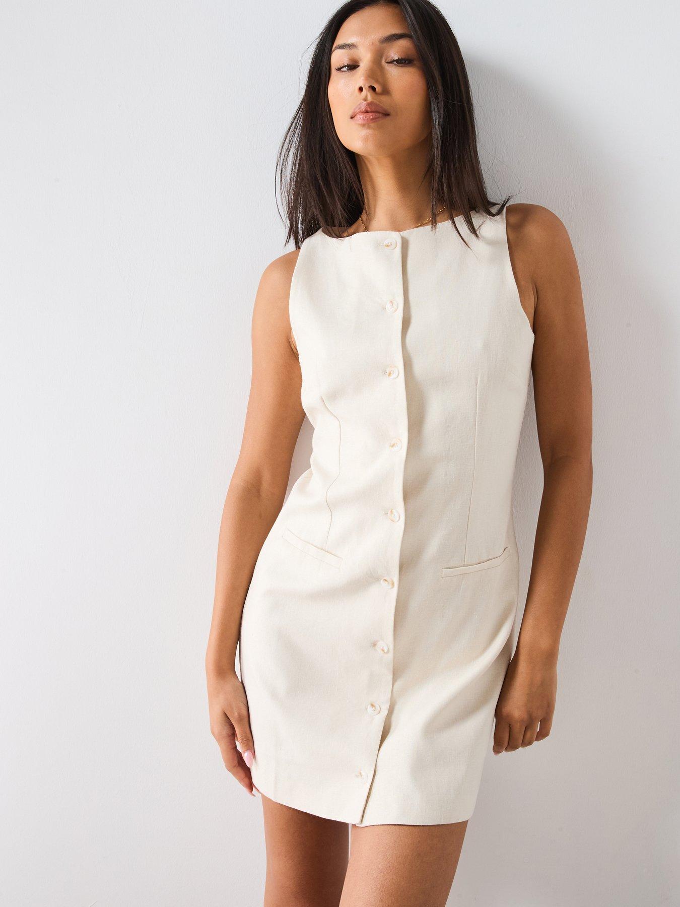undefined Short Button Down Linen Blend Dress